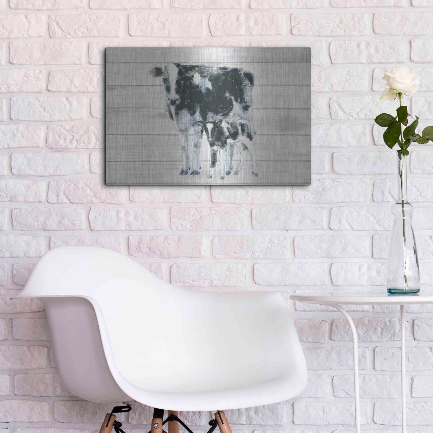 Luxe Metal Art 'Cow and Calf on Wood' by Emily Adams, Metal Wall Art,24x16