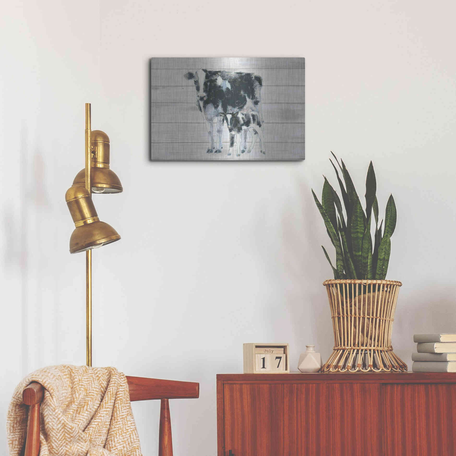 Luxe Metal Art 'Cow and Calf on Wood' by Emily Adams, Metal Wall Art,24x16