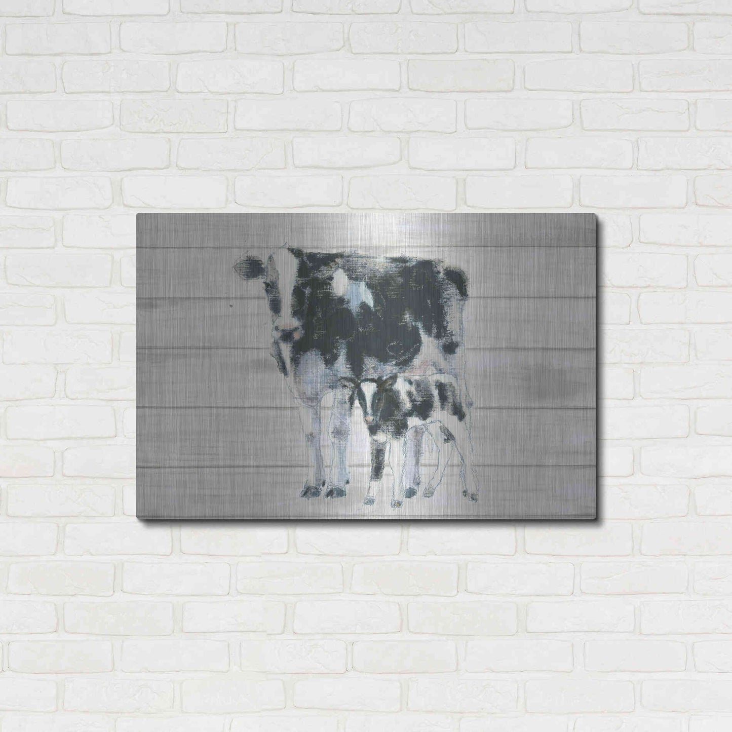 Luxe Metal Art 'Cow and Calf on Wood' by Emily Adams, Metal Wall Art,36x24