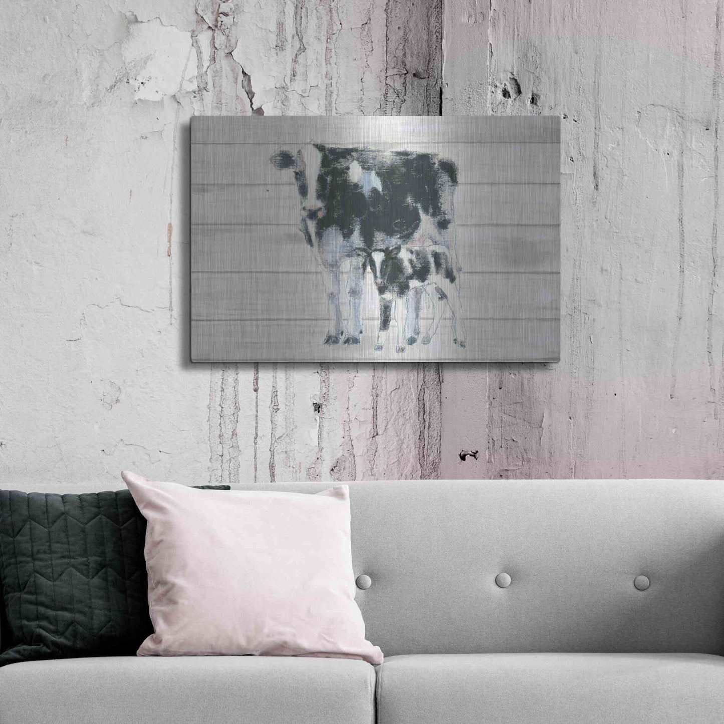 Luxe Metal Art 'Cow and Calf on Wood' by Emily Adams, Metal Wall Art,36x24