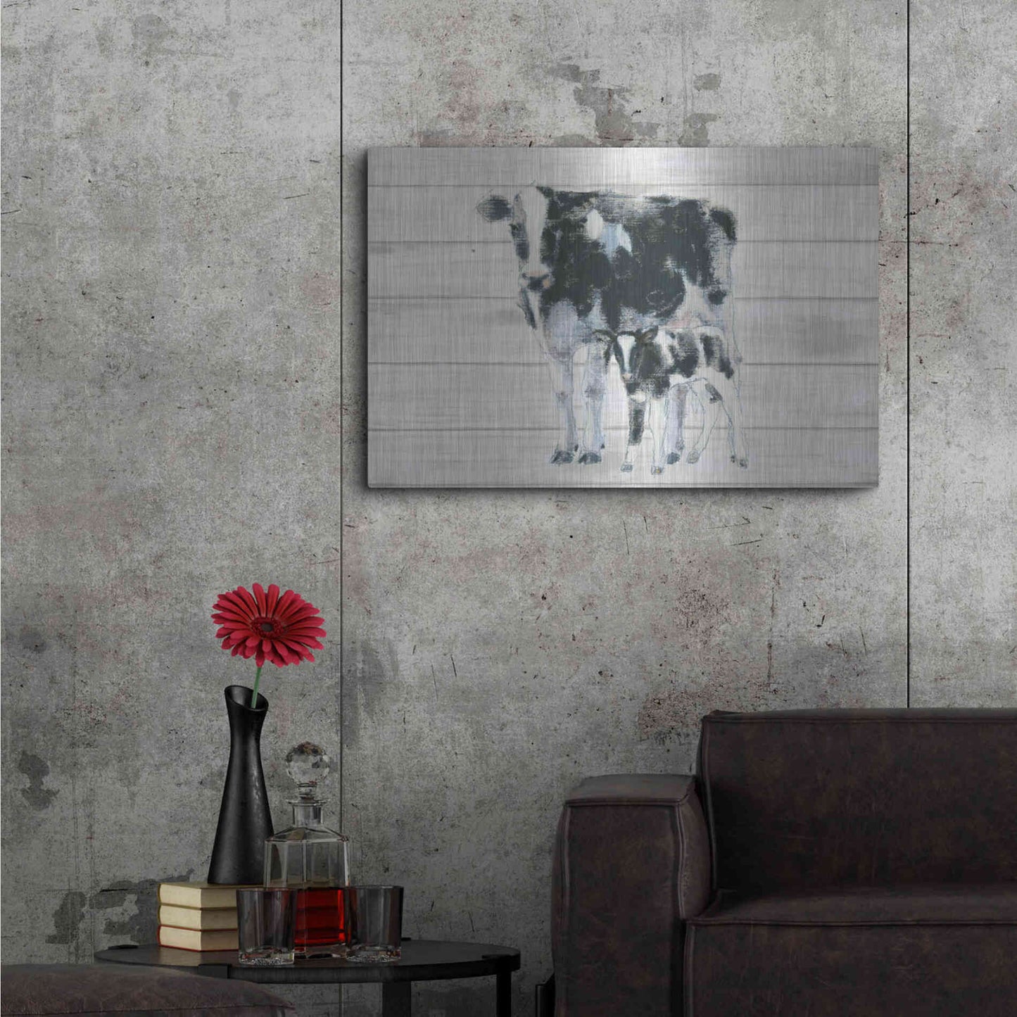 Luxe Metal Art 'Cow and Calf on Wood' by Emily Adams, Metal Wall Art,36x24