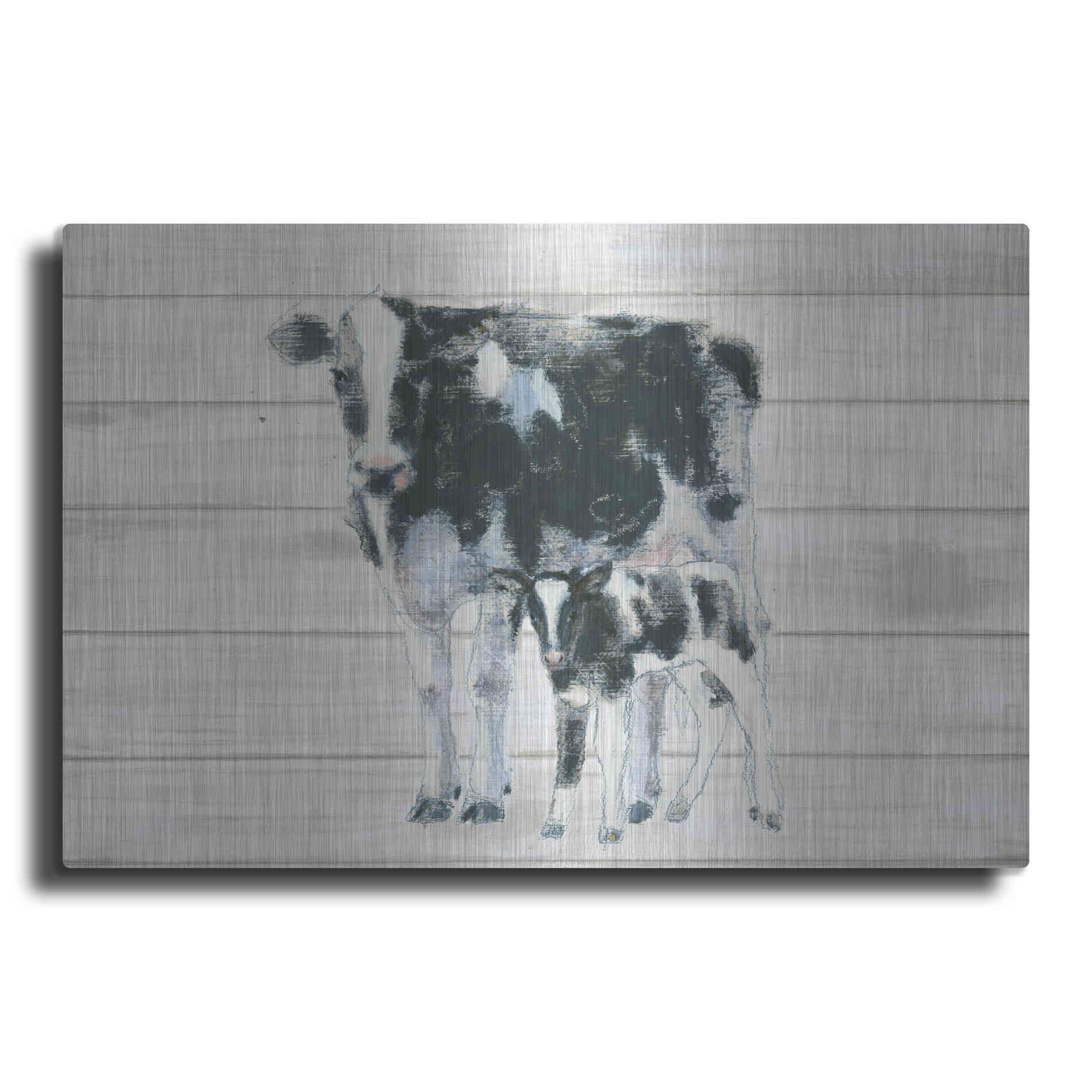 Luxe Metal Art 'Cow and Calf on Wood' by Emily Adams, Metal Wall Art