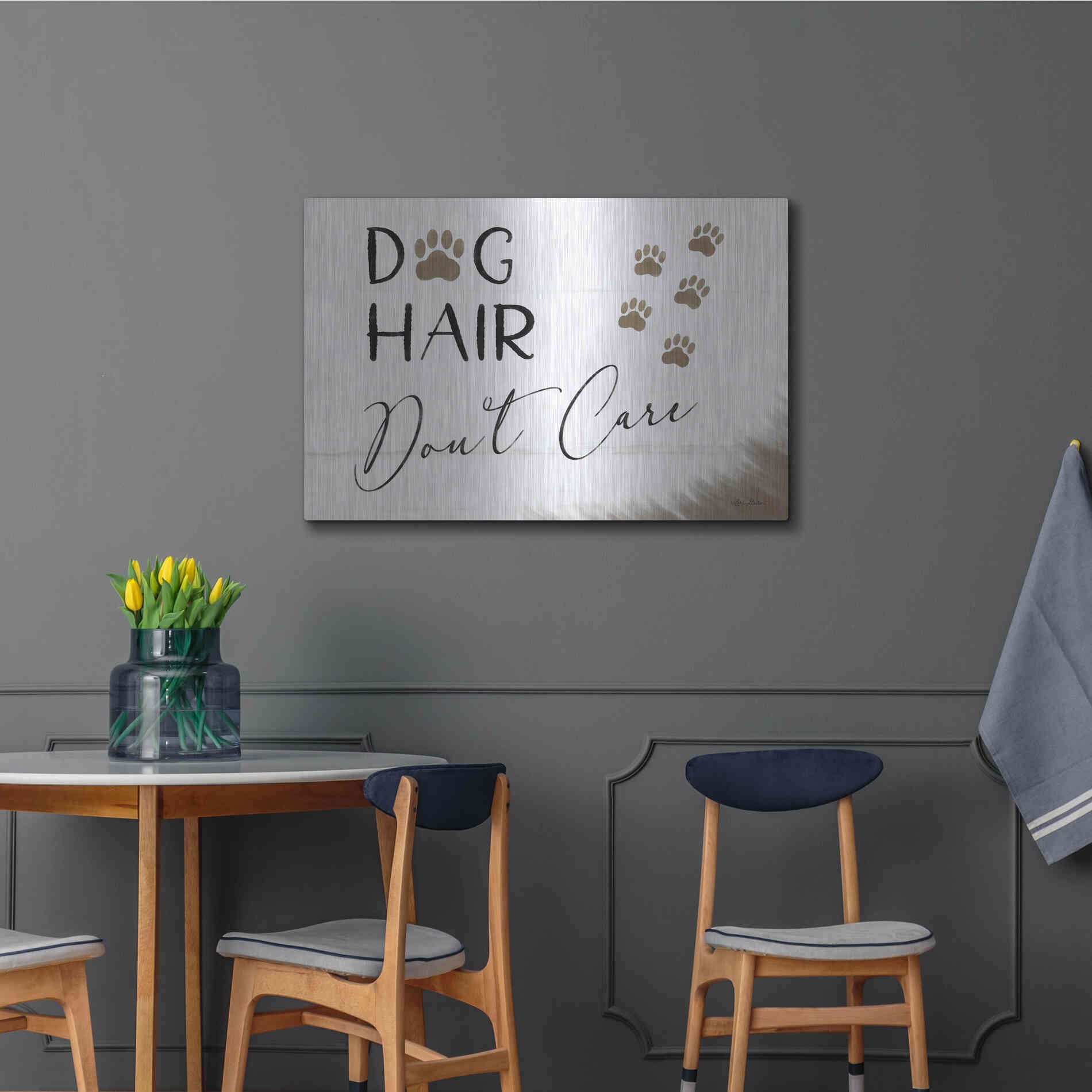 Luxe Metal Art 'Dog Hair, Don't Care' by Lori Deiter, Metal Wall Art,36x24