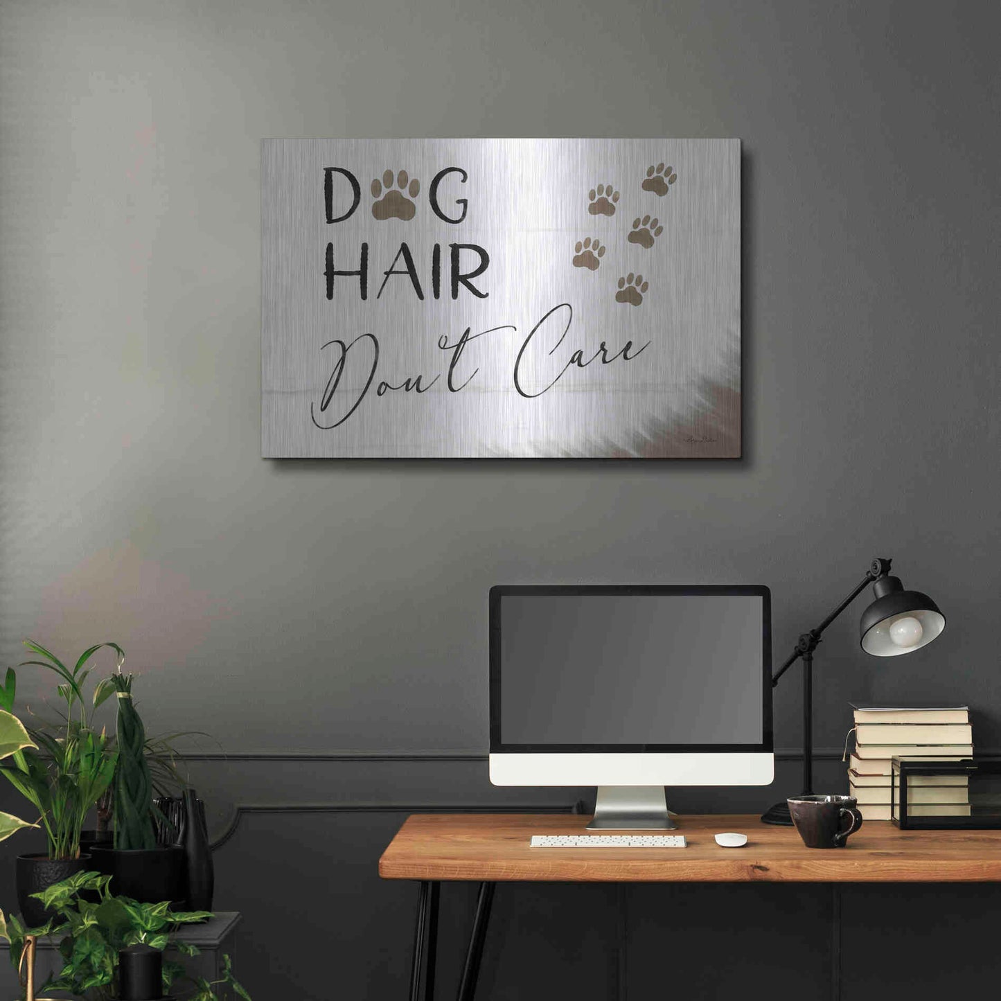 Luxe Metal Art 'Dog Hair, Don't Care' by Lori Deiter, Metal Wall Art,36x24