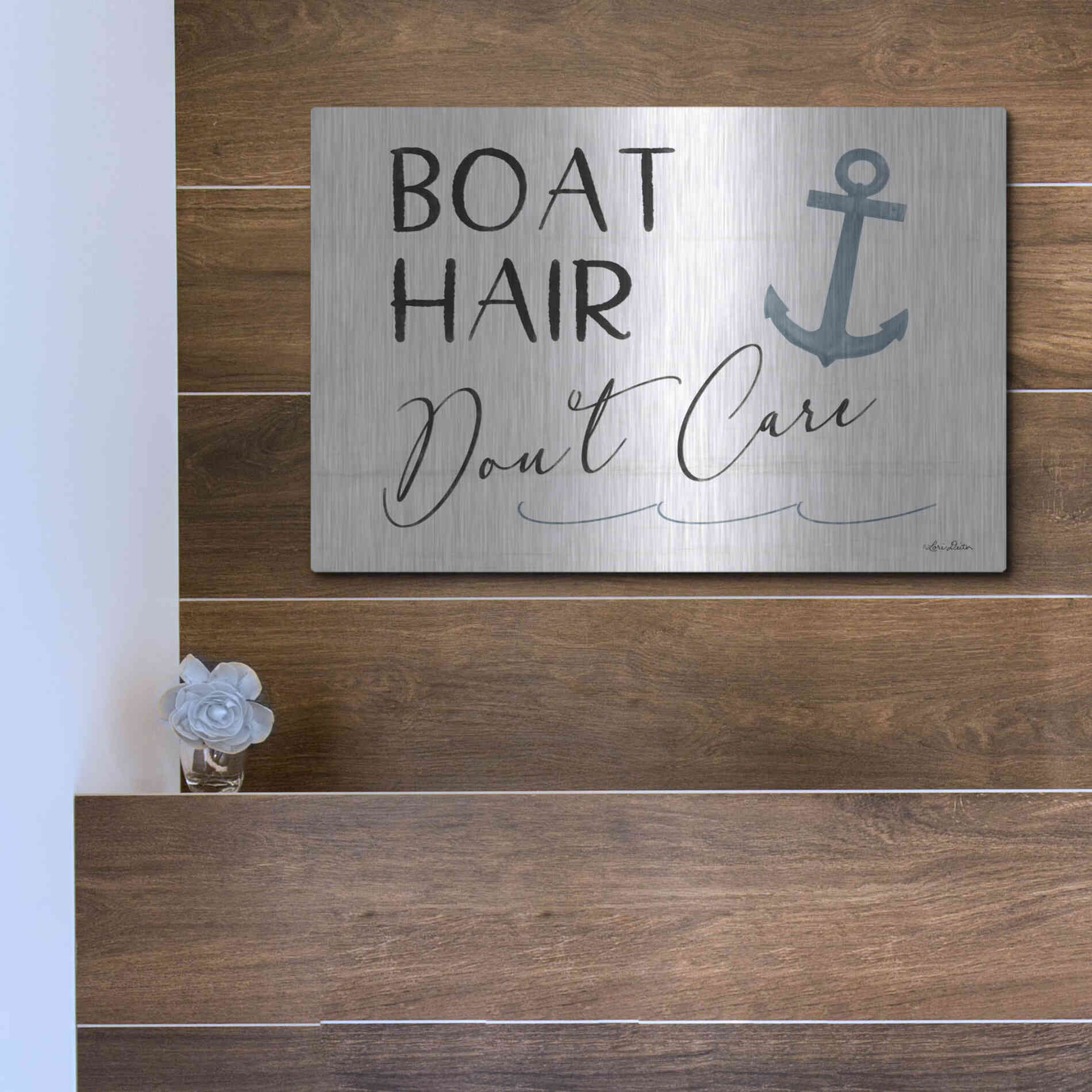 Luxe Metal Art 'Boat Hair, Don't Care' by Lori Deiter, Metal Wall Art,16x12