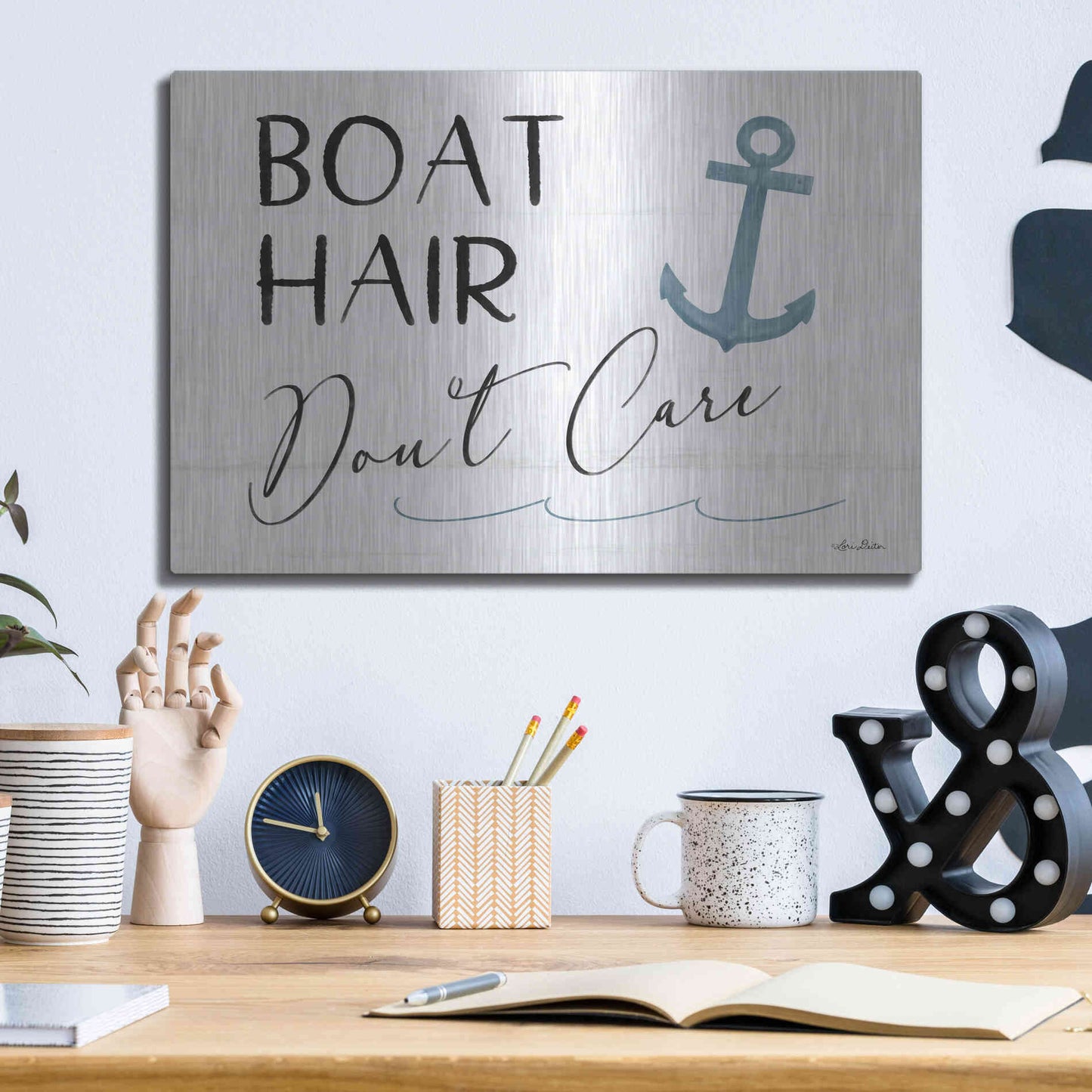 Luxe Metal Art 'Boat Hair, Don't Care' by Lori Deiter, Metal Wall Art,16x12