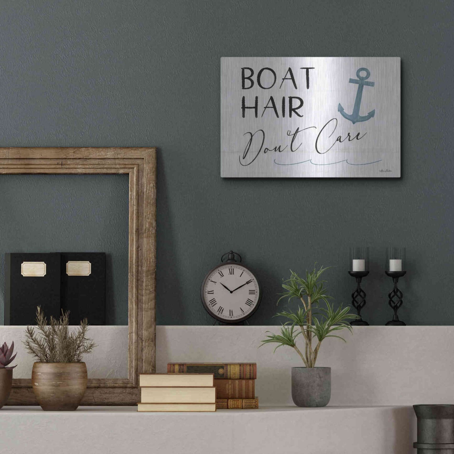 Luxe Metal Art 'Boat Hair, Don't Care' by Lori Deiter, Metal Wall Art,16x12