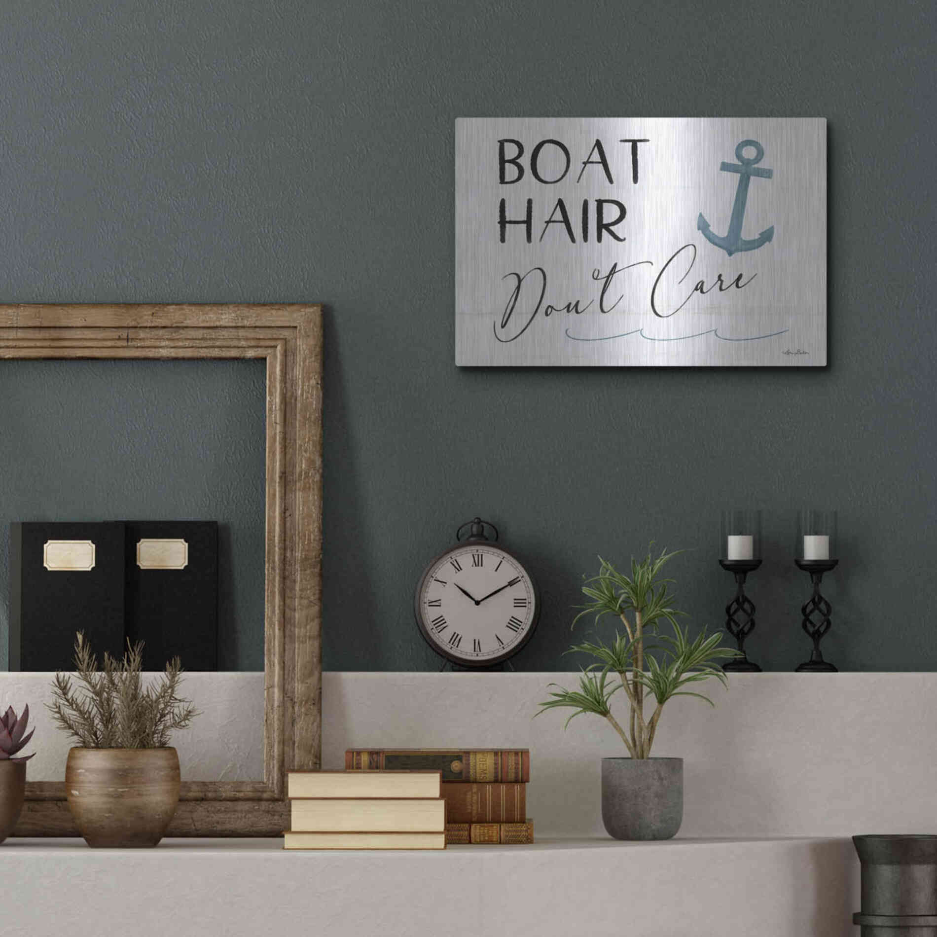 Luxe Metal Art 'Boat Hair, Don't Care' by Lori Deiter, Metal Wall Art,16x12