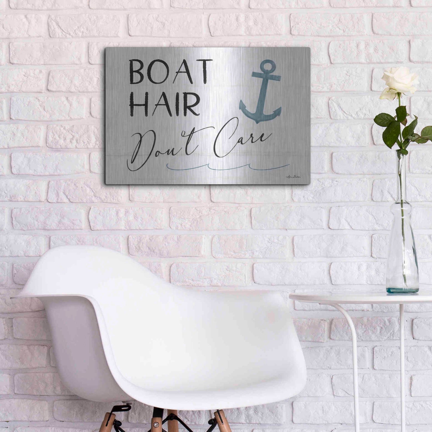 Luxe Metal Art 'Boat Hair, Don't Care' by Lori Deiter, Metal Wall Art,24x16