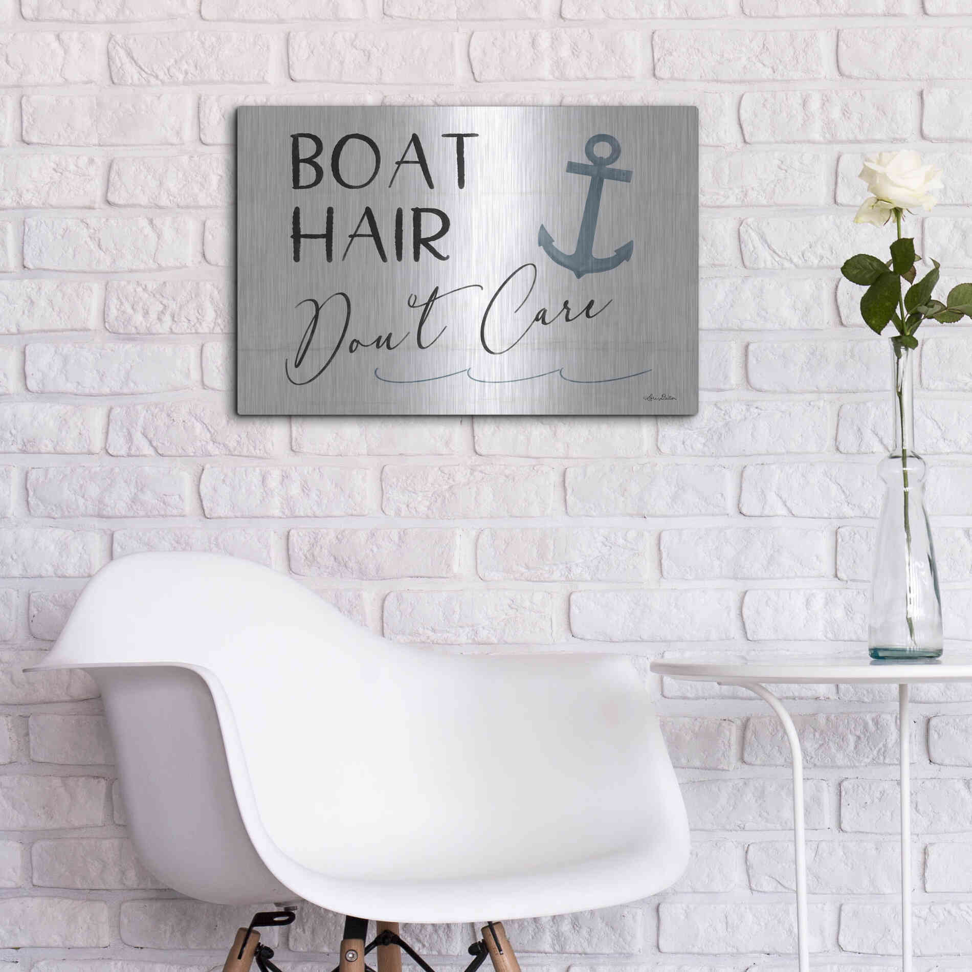 Luxe Metal Art 'Boat Hair, Don't Care' by Lori Deiter, Metal Wall Art,24x16