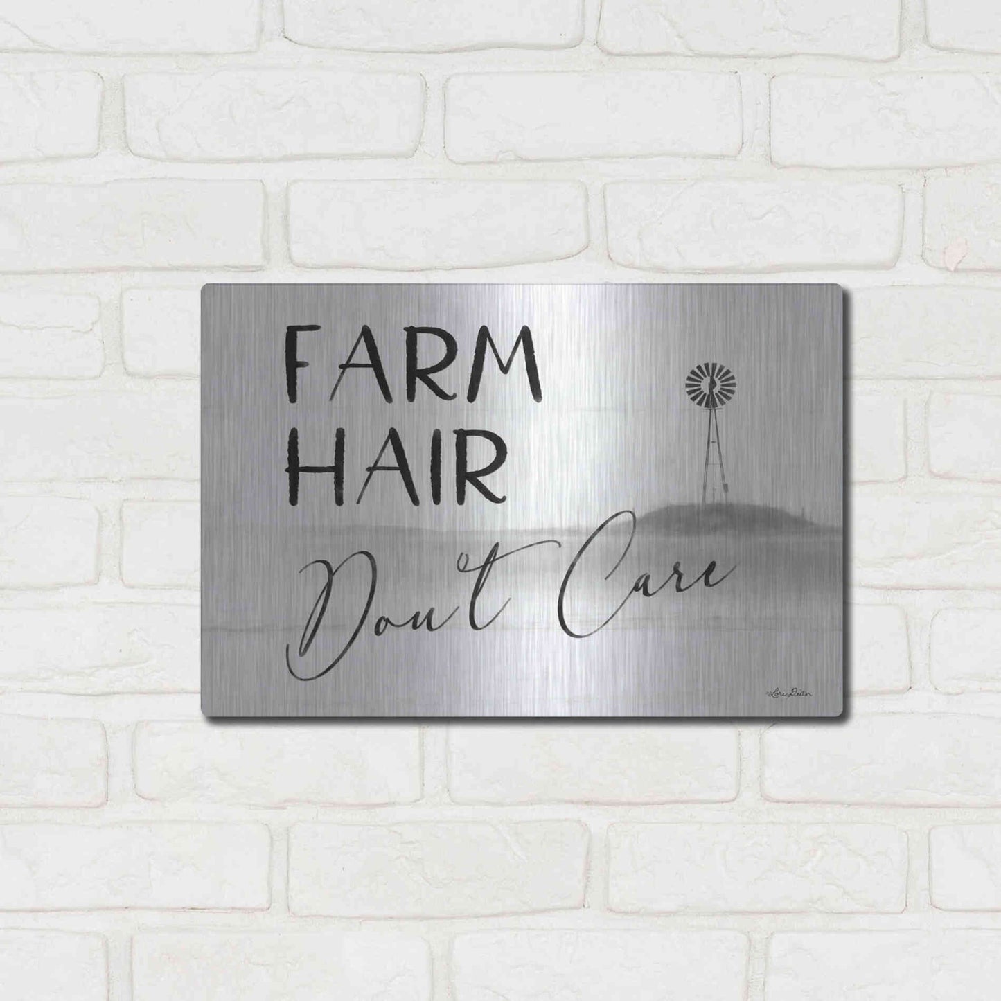 Luxe Metal Art 'Farm Hair, Don't Care' by Lori Deiter, Metal Wall Art,16x12