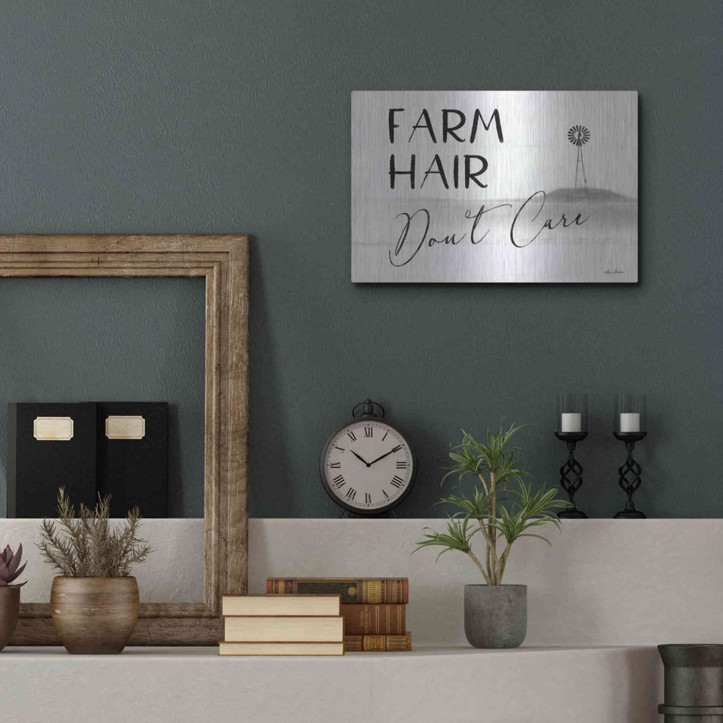 Luxe Metal Art 'Farm Hair, Don't Care' by Lori Deiter, Metal Wall Art,16x12