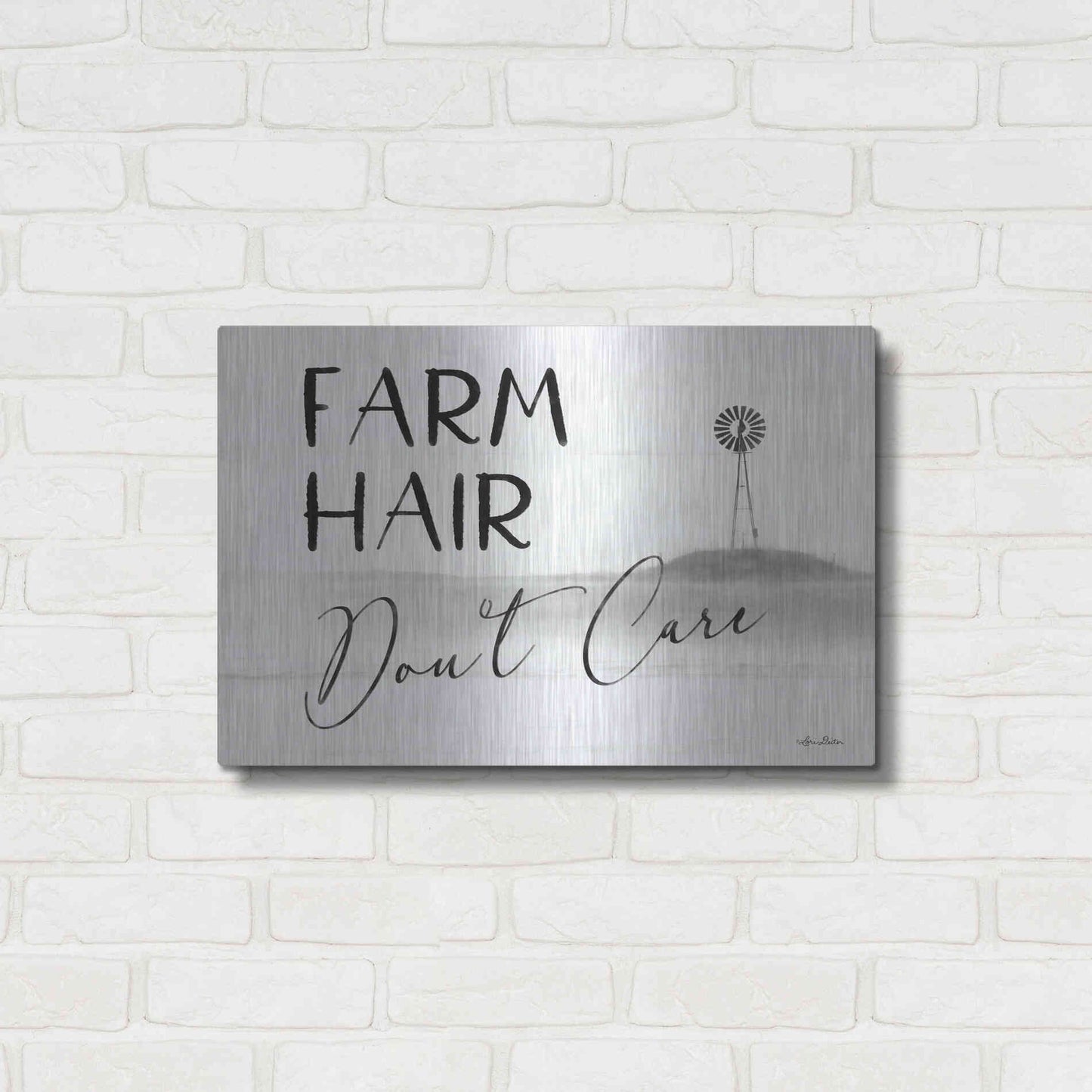 Luxe Metal Art 'Farm Hair, Don't Care' by Lori Deiter, Metal Wall Art,24x16