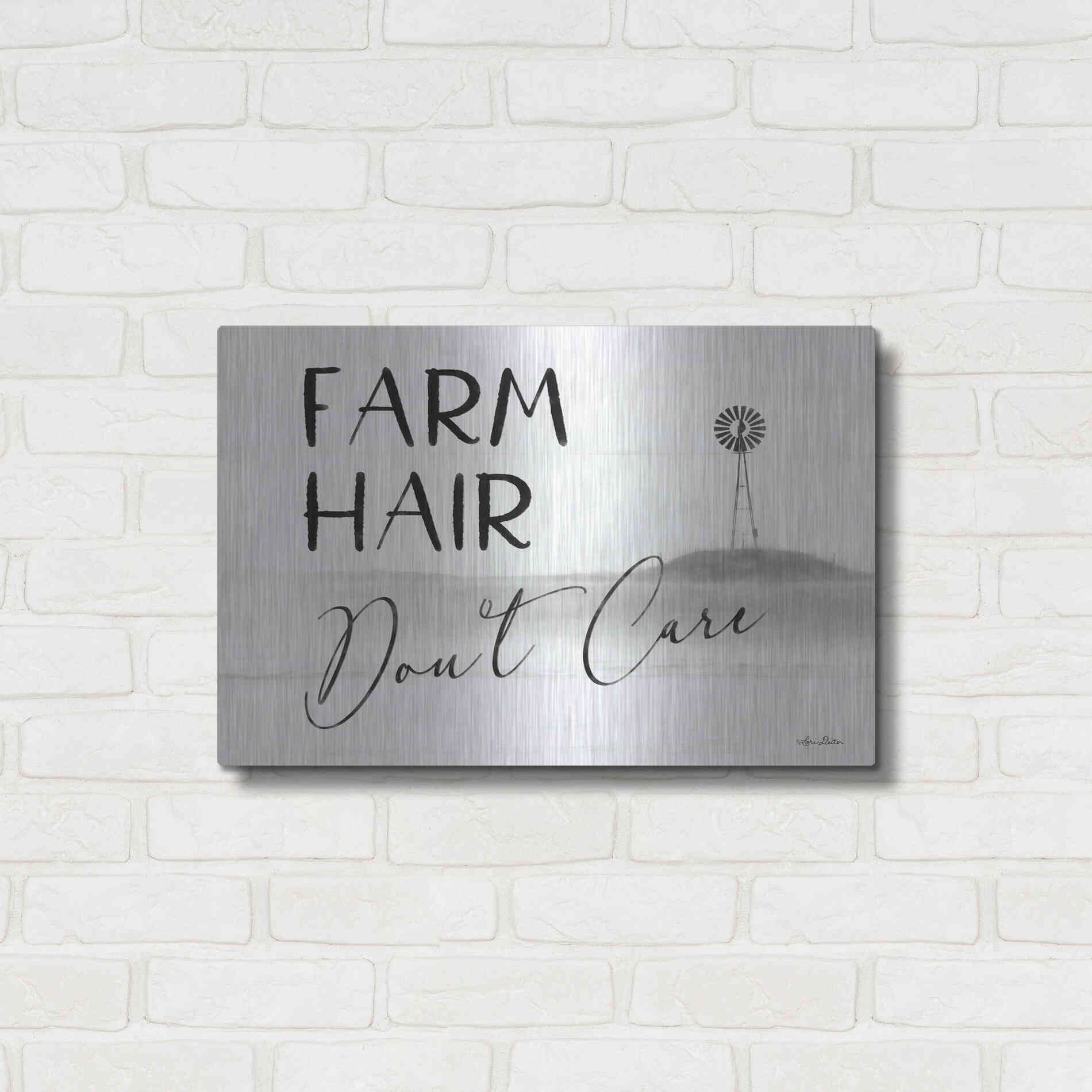 Luxe Metal Art 'Farm Hair, Don't Care' by Lori Deiter, Metal Wall Art,24x16