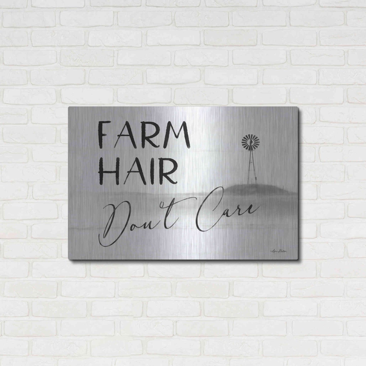 Luxe Metal Art 'Farm Hair, Don't Care' by Lori Deiter, Metal Wall Art,36x24