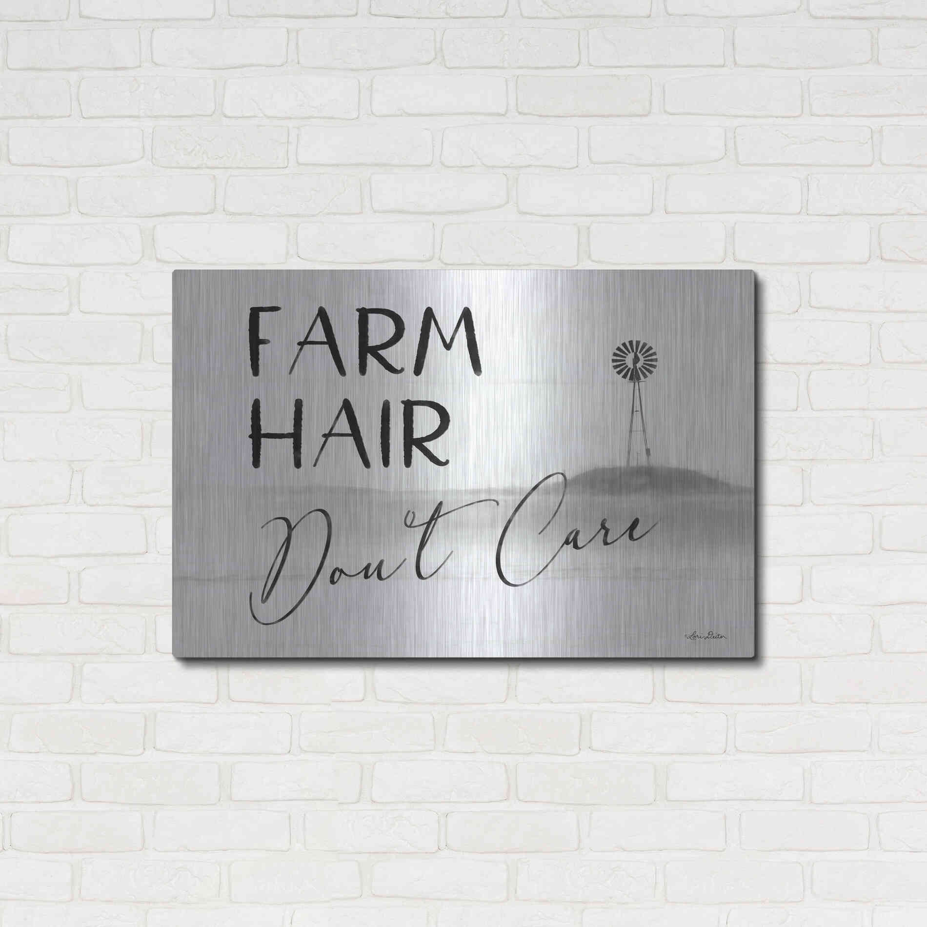 Luxe Metal Art 'Farm Hair, Don't Care' by Lori Deiter, Metal Wall Art,36x24