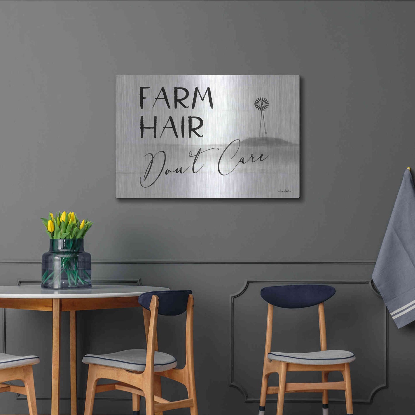 Luxe Metal Art 'Farm Hair, Don't Care' by Lori Deiter, Metal Wall Art,36x24