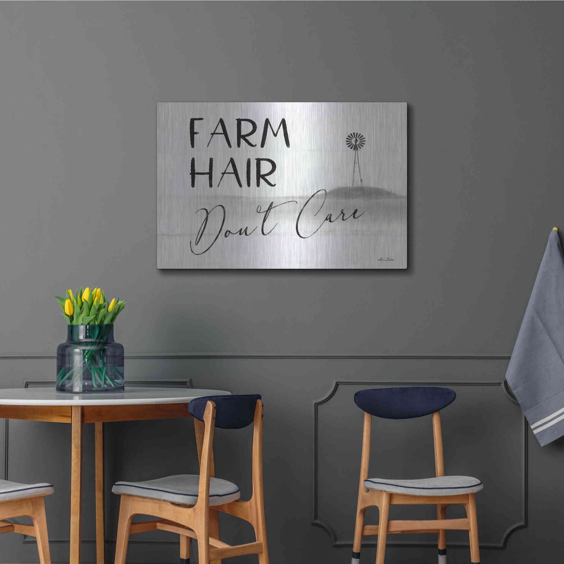 Luxe Metal Art 'Farm Hair, Don't Care' by Lori Deiter, Metal Wall Art,36x24