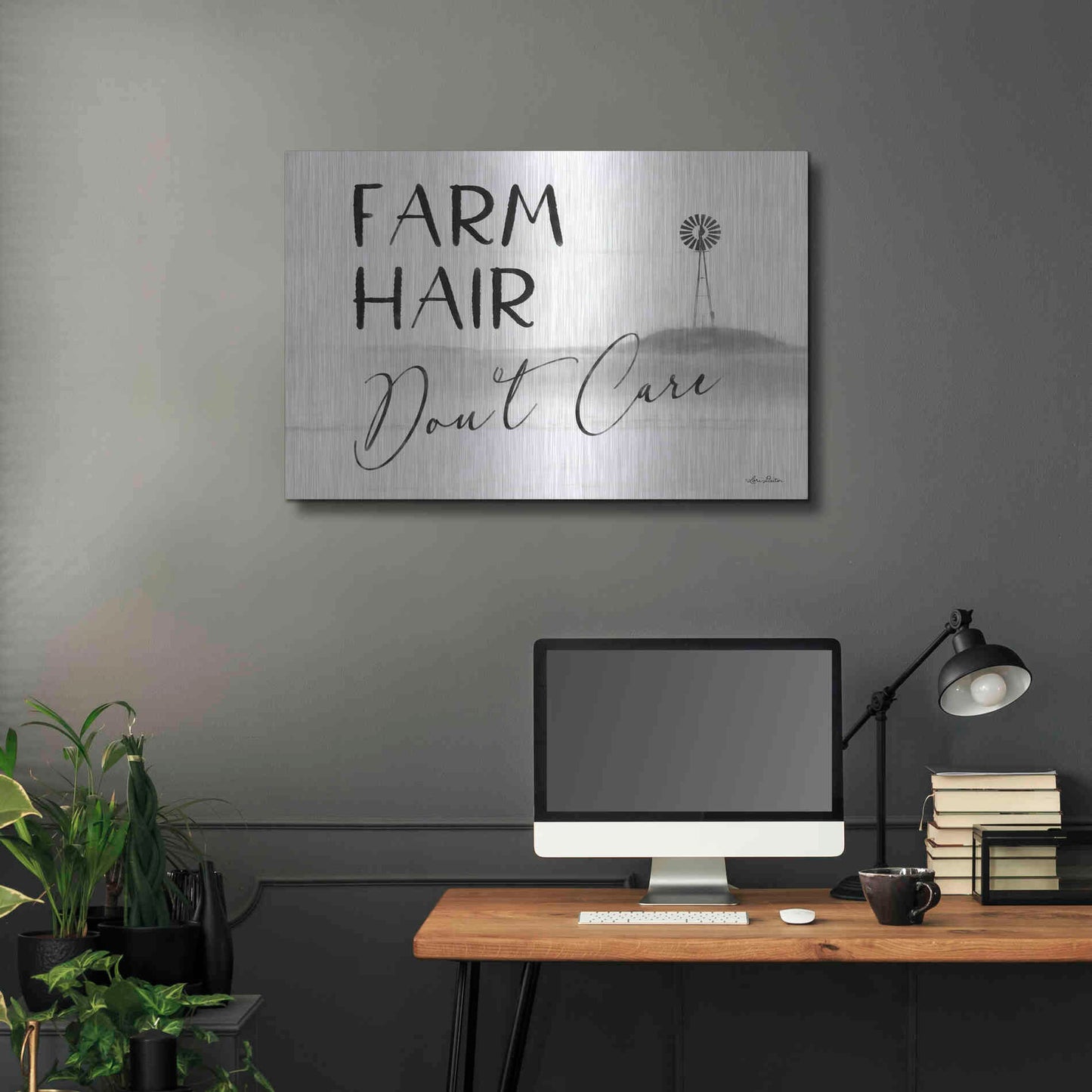 Luxe Metal Art 'Farm Hair, Don't Care' by Lori Deiter, Metal Wall Art,36x24