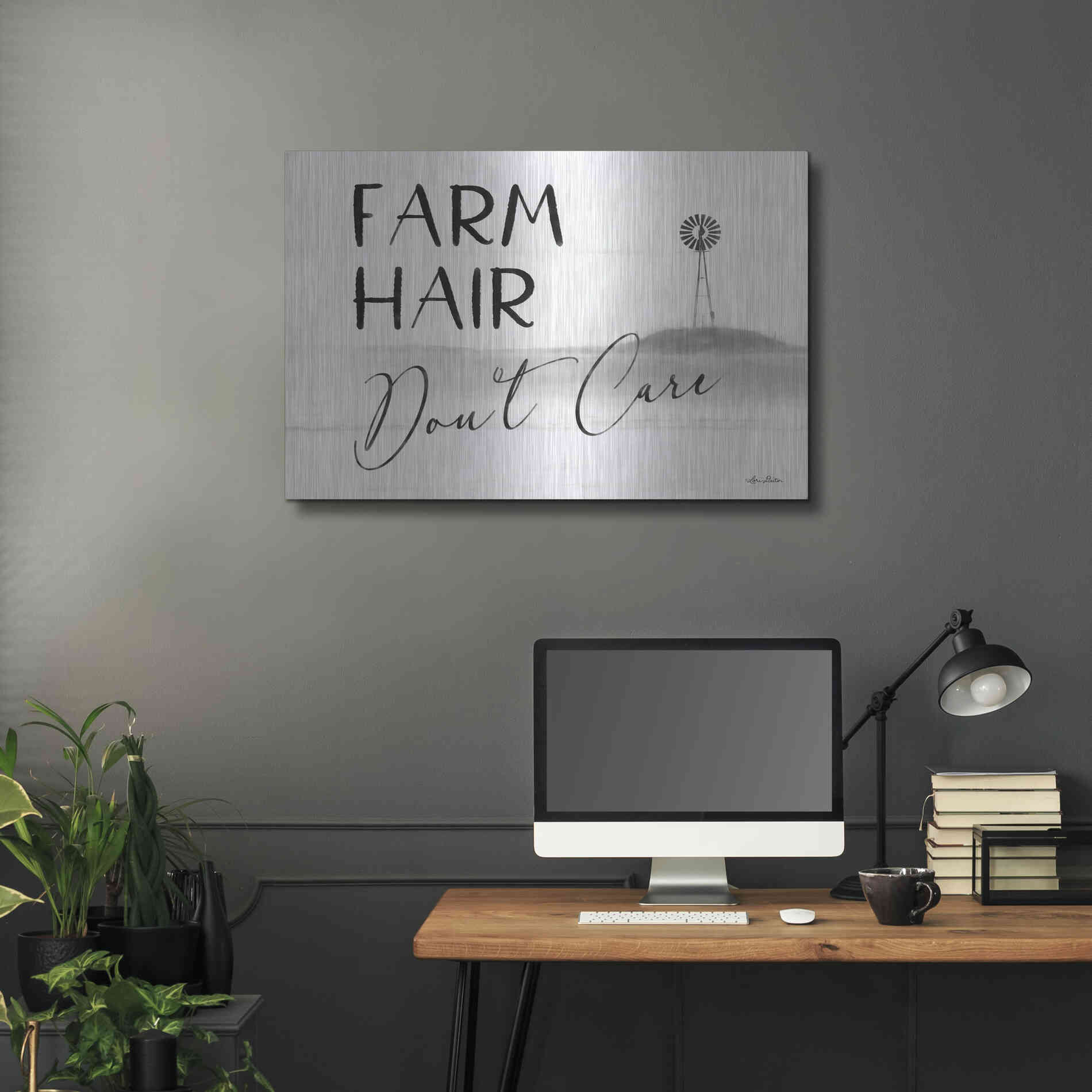 Luxe Metal Art 'Farm Hair, Don't Care' by Lori Deiter, Metal Wall Art,36x24