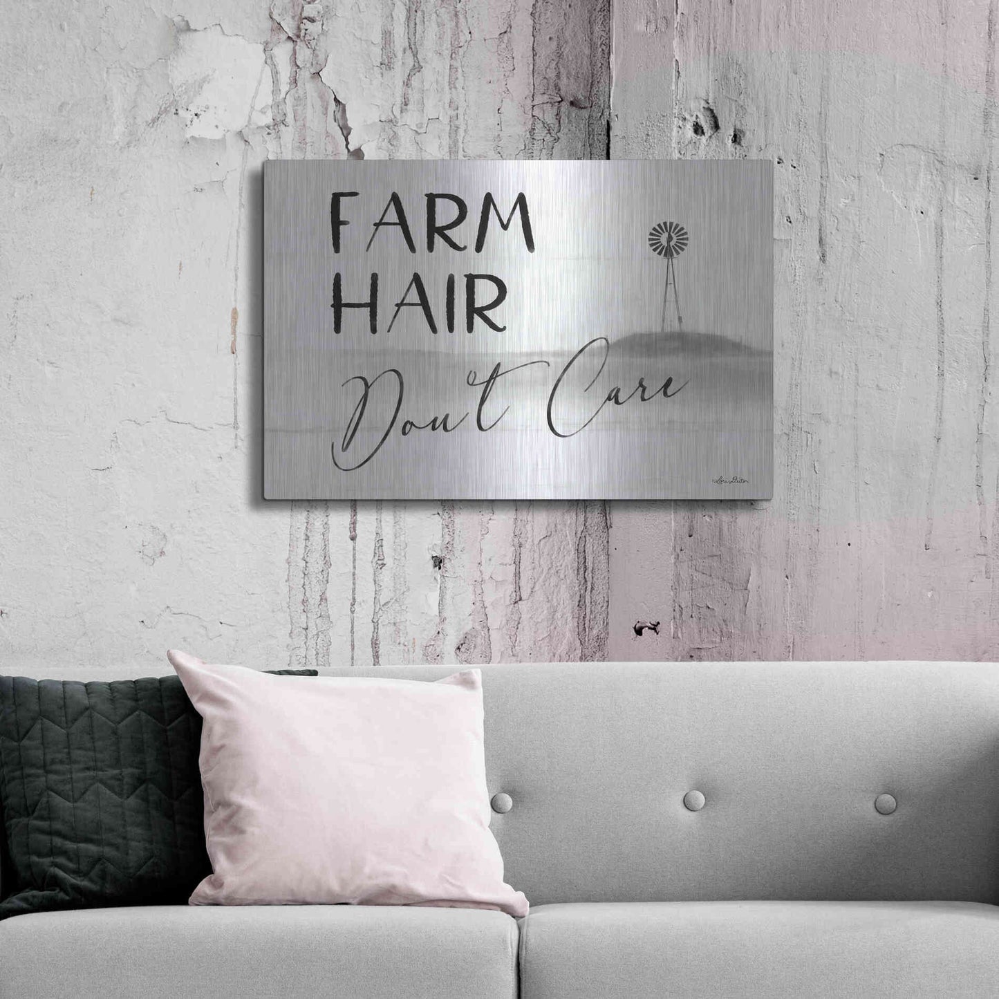 Luxe Metal Art 'Farm Hair, Don't Care' by Lori Deiter, Metal Wall Art,36x24