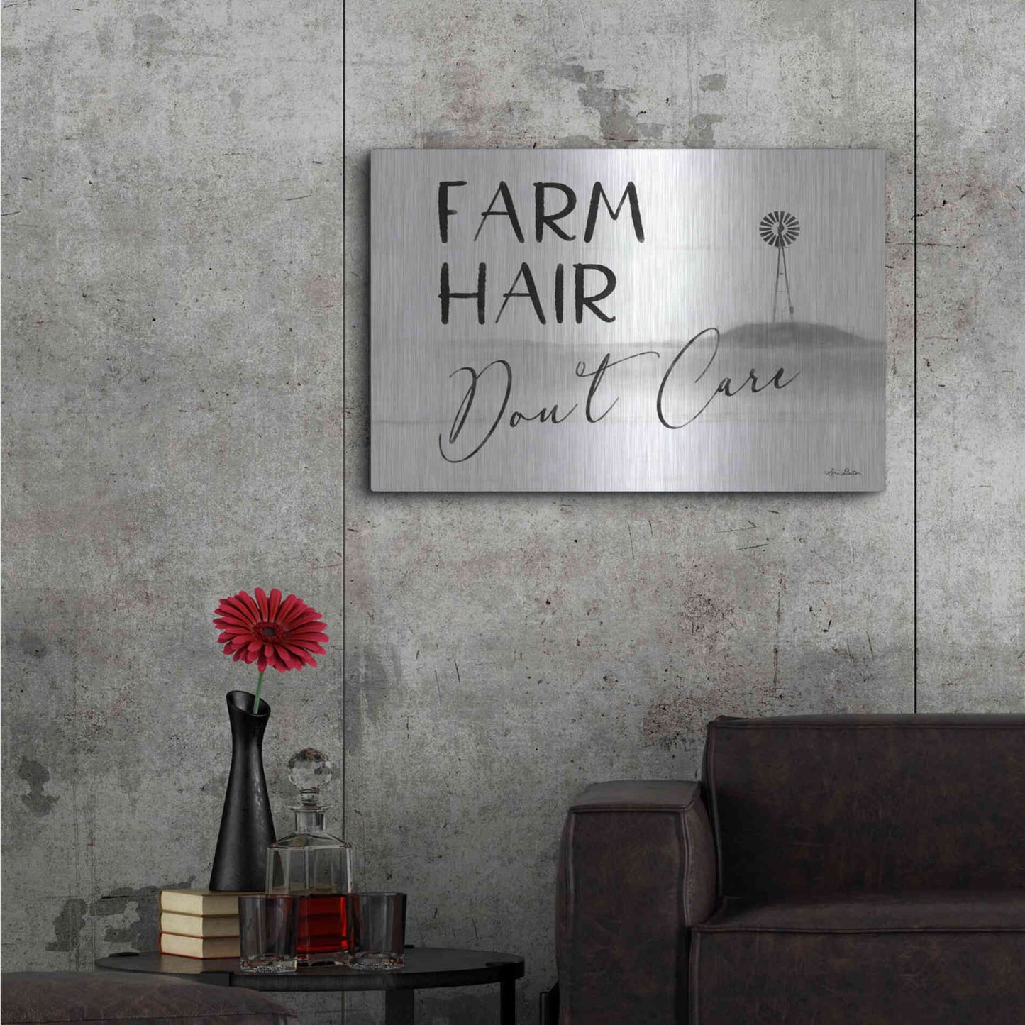 Luxe Metal Art 'Farm Hair, Don't Care' by Lori Deiter, Metal Wall Art,36x24
