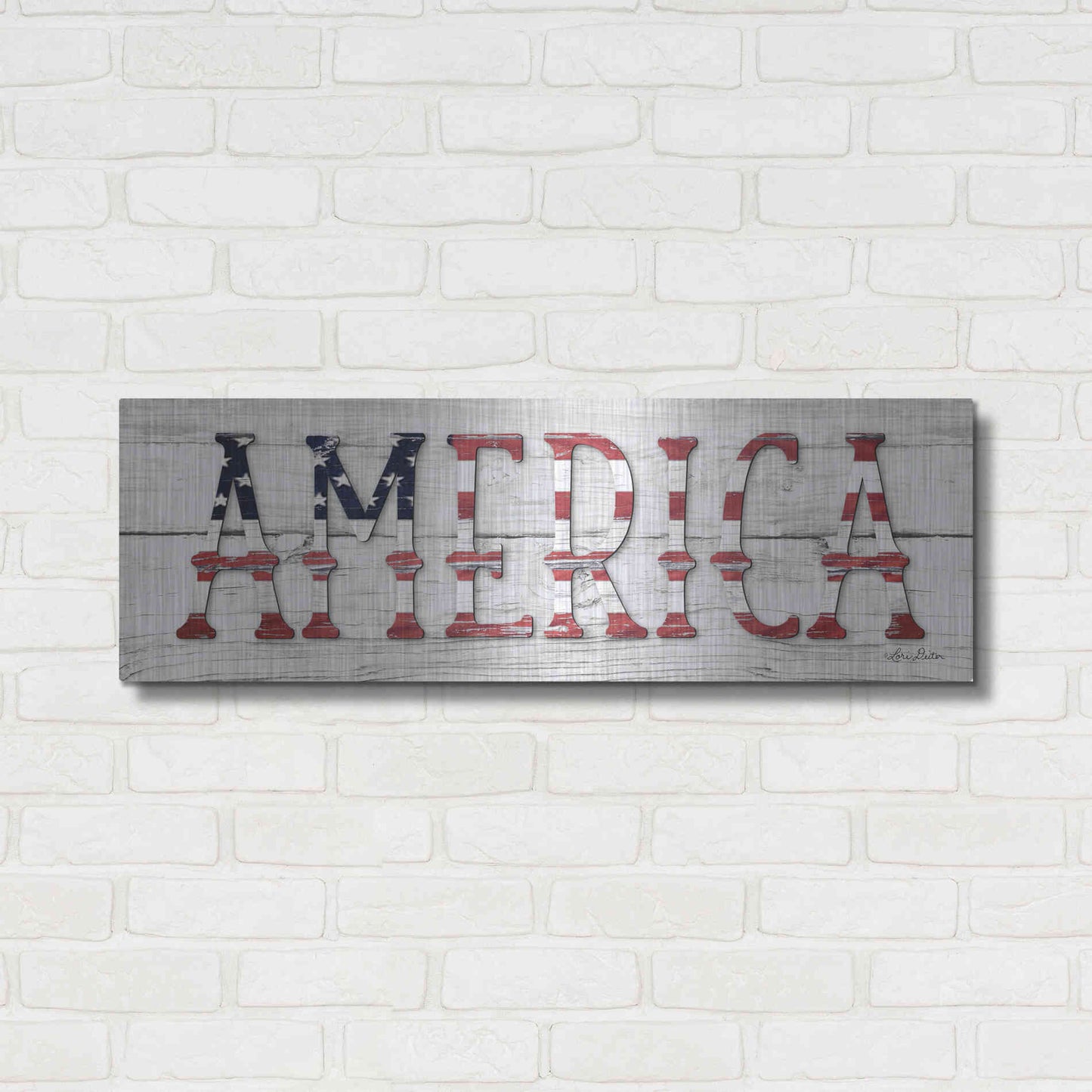 Luxe Metal Art 'America' by Lori Deiter, Metal Wall Art,36x12