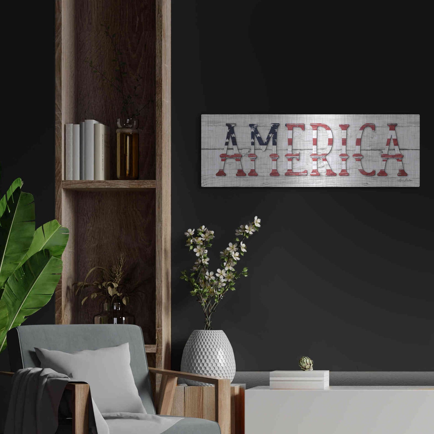 Luxe Metal Art 'America' by Lori Deiter, Metal Wall Art,36x12