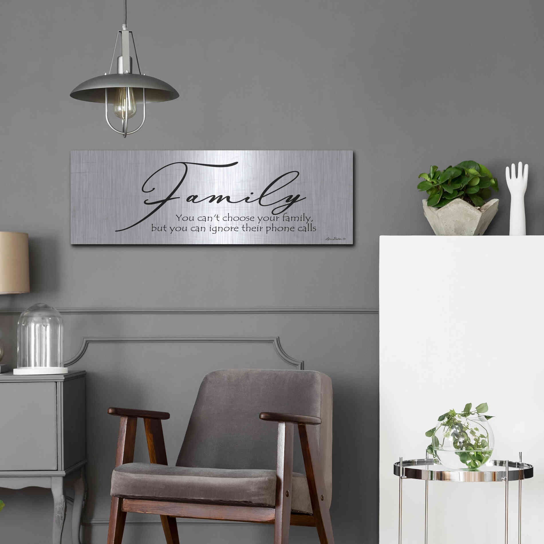 Luxe Metal Art 'Family Calls' by Lori Deiter, Metal Wall Art,36x12