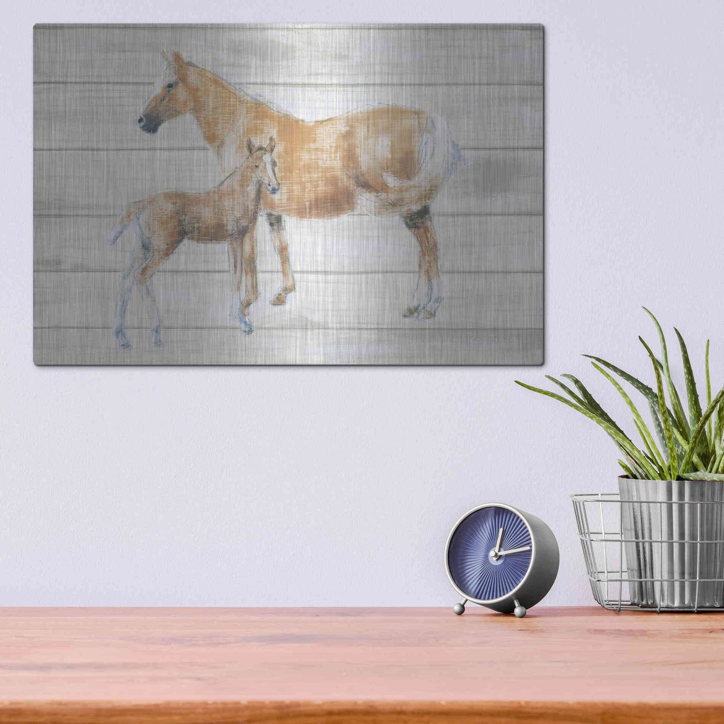 Luxe Metal Art 'Horse and Colt on Wood' by Emily Adams, Metal Wall Art,16x12