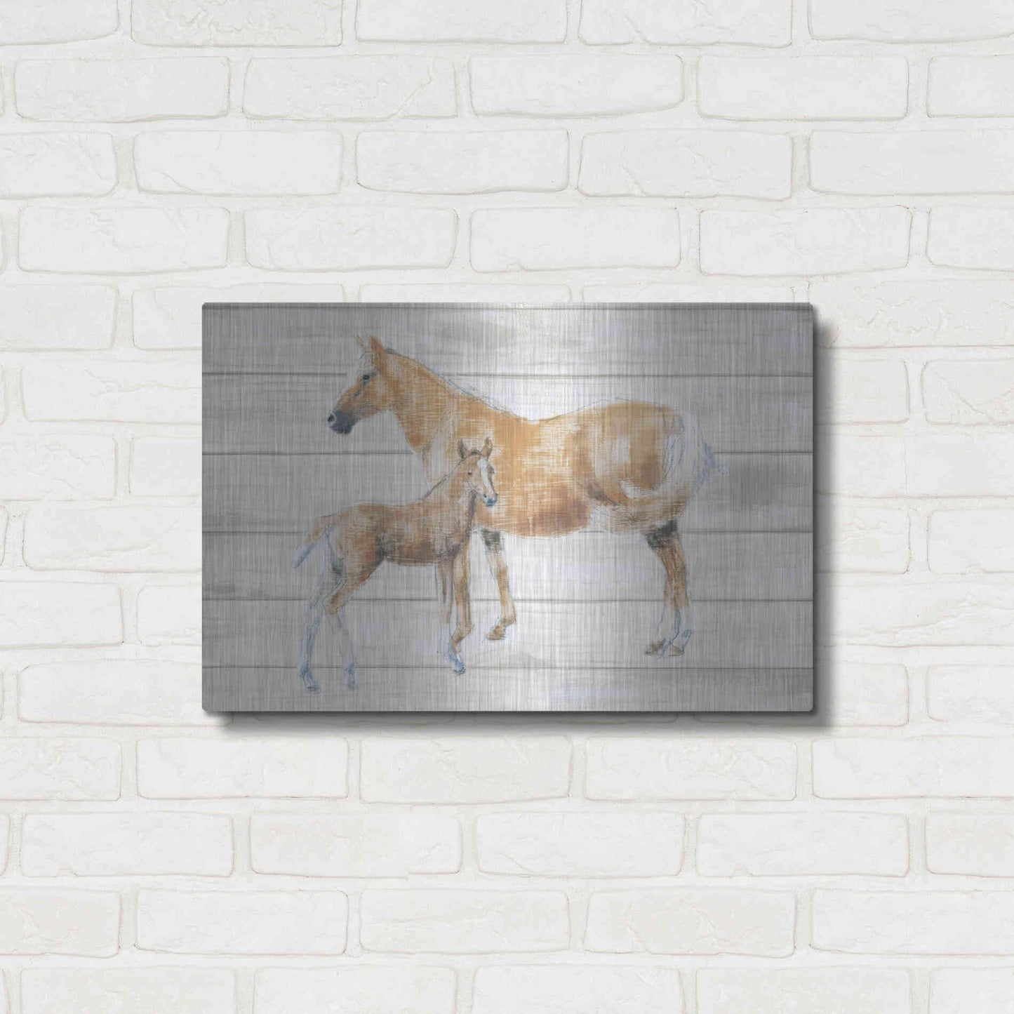 Luxe Metal Art 'Horse and Colt on Wood' by Emily Adams, Metal Wall Art,24x16