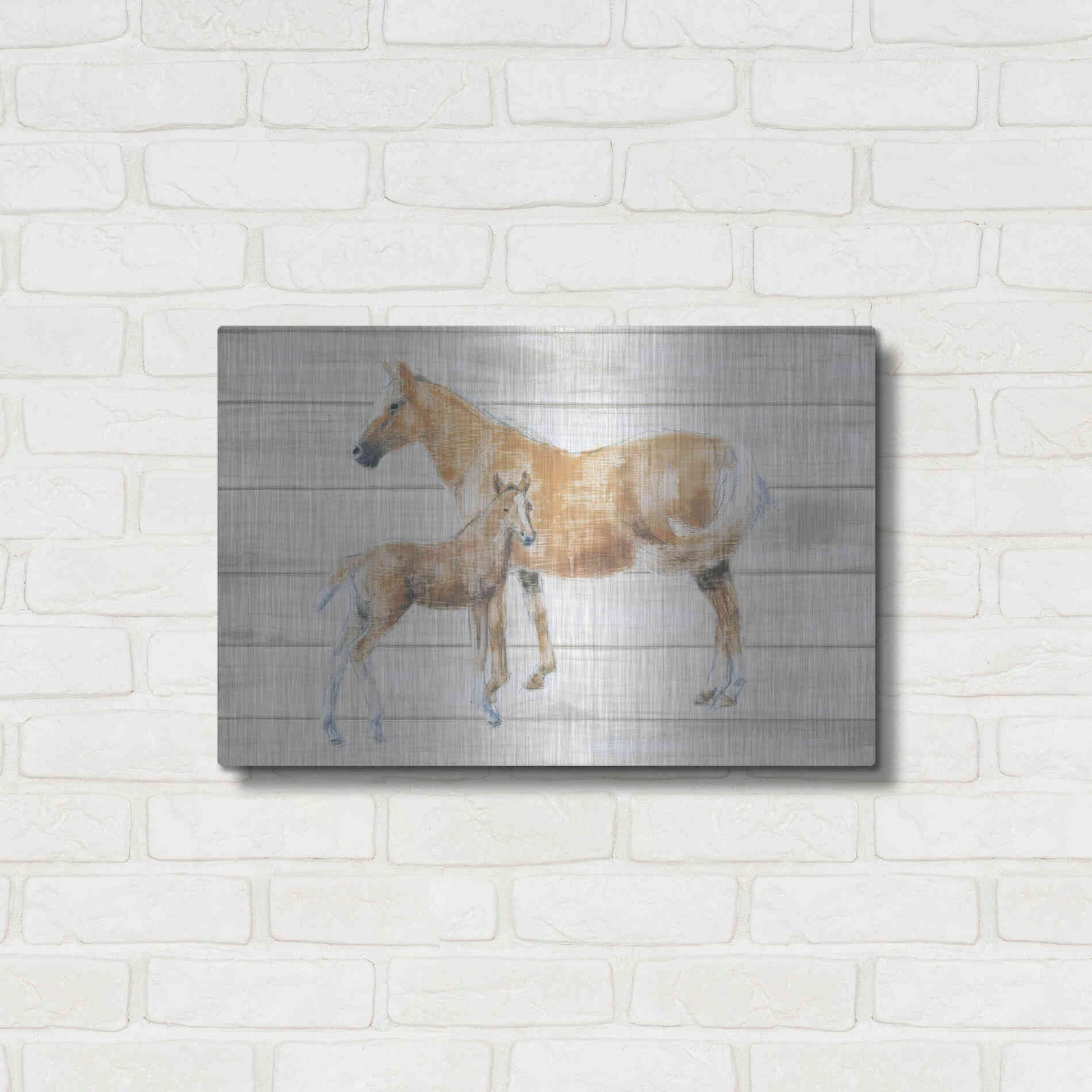 Luxe Metal Art 'Horse and Colt on Wood' by Emily Adams, Metal Wall Art,24x16