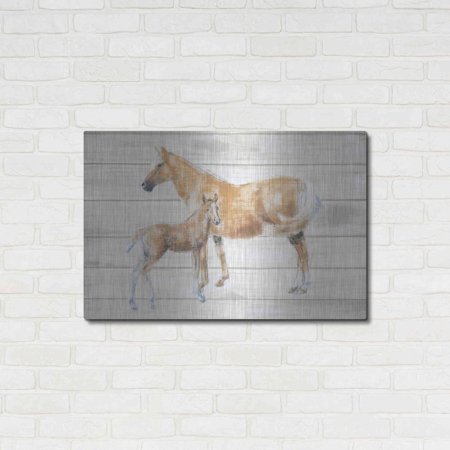 Luxe Metal Art 'Horse and Colt on Wood' by Emily Adams, Metal Wall Art,36x24