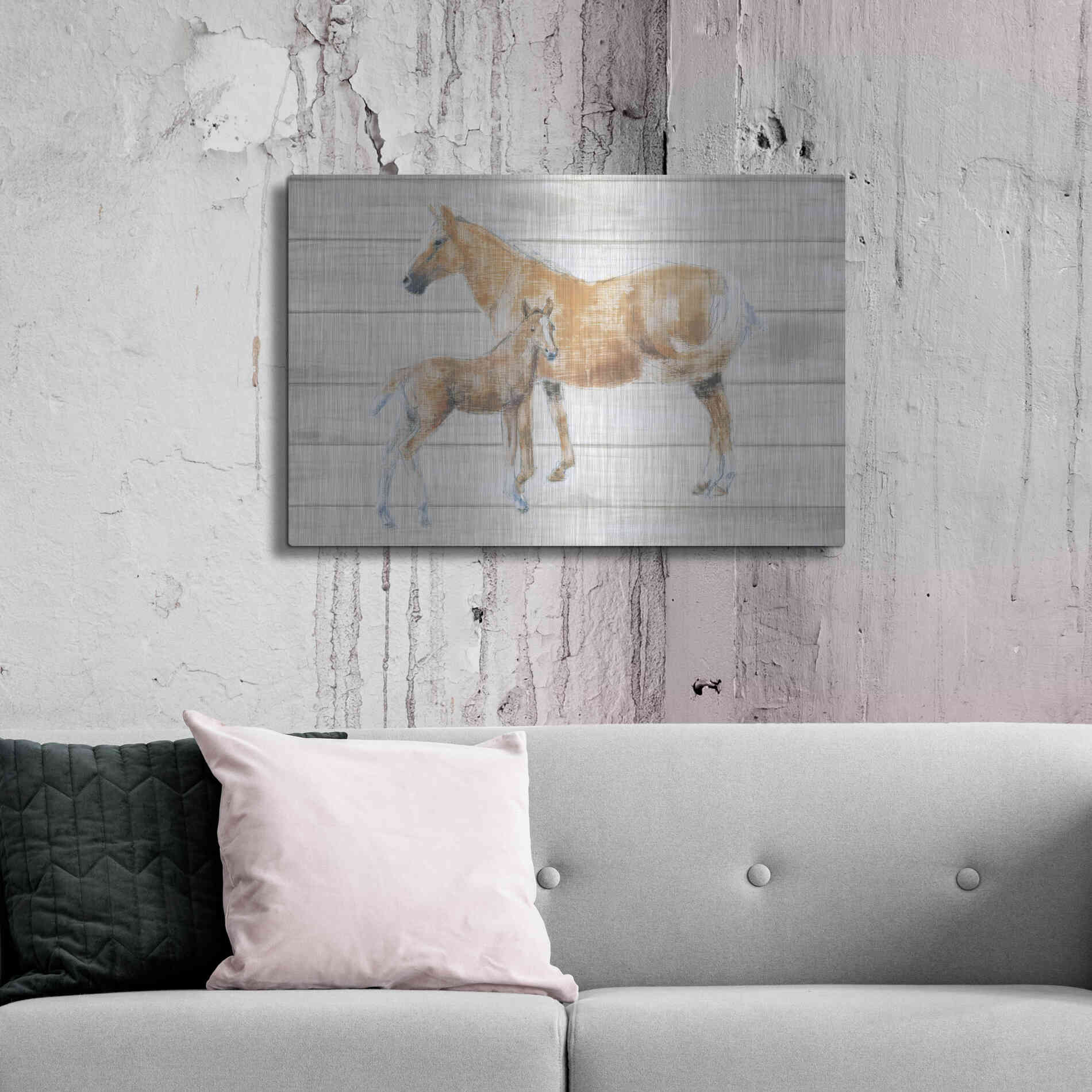 Luxe Metal Art 'Horse and Colt on Wood' by Emily Adams, Metal Wall Art,36x24