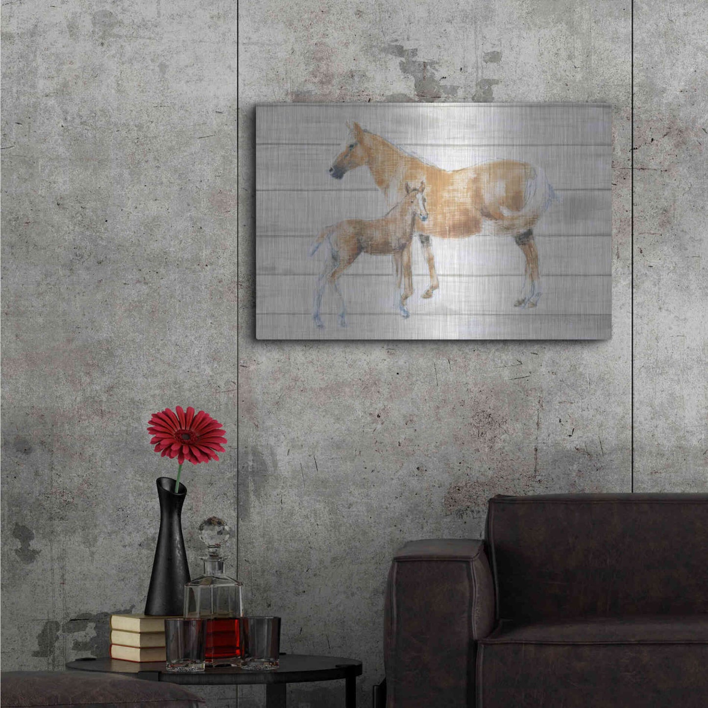 Luxe Metal Art 'Horse and Colt on Wood' by Emily Adams, Metal Wall Art,36x24