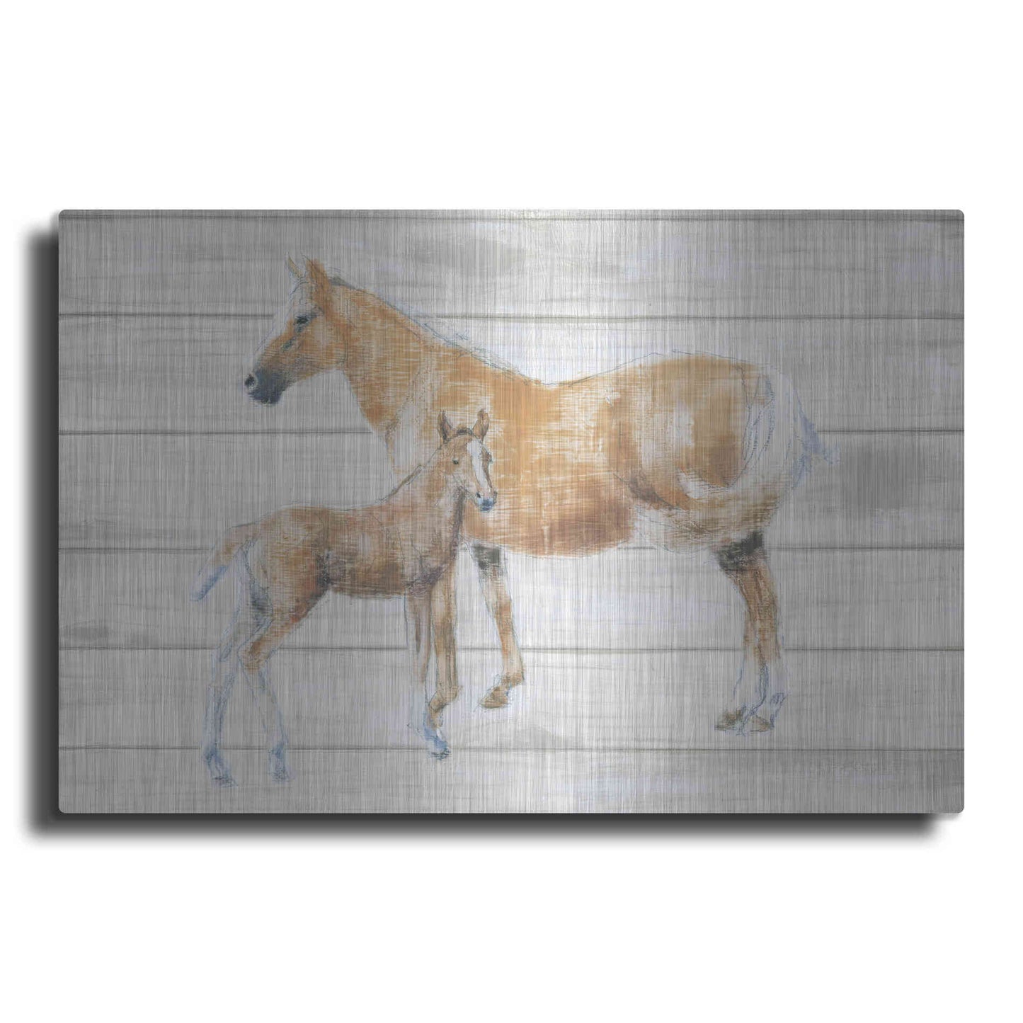 Luxe Metal Art 'Horse and Colt on Wood' by Emily Adams, Metal Wall Art