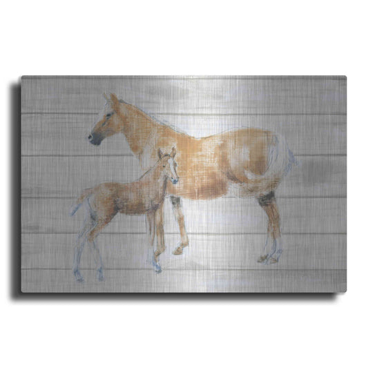 Luxe Metal Art 'Horse and Colt on Wood' by Emily Adams, Metal Wall Art