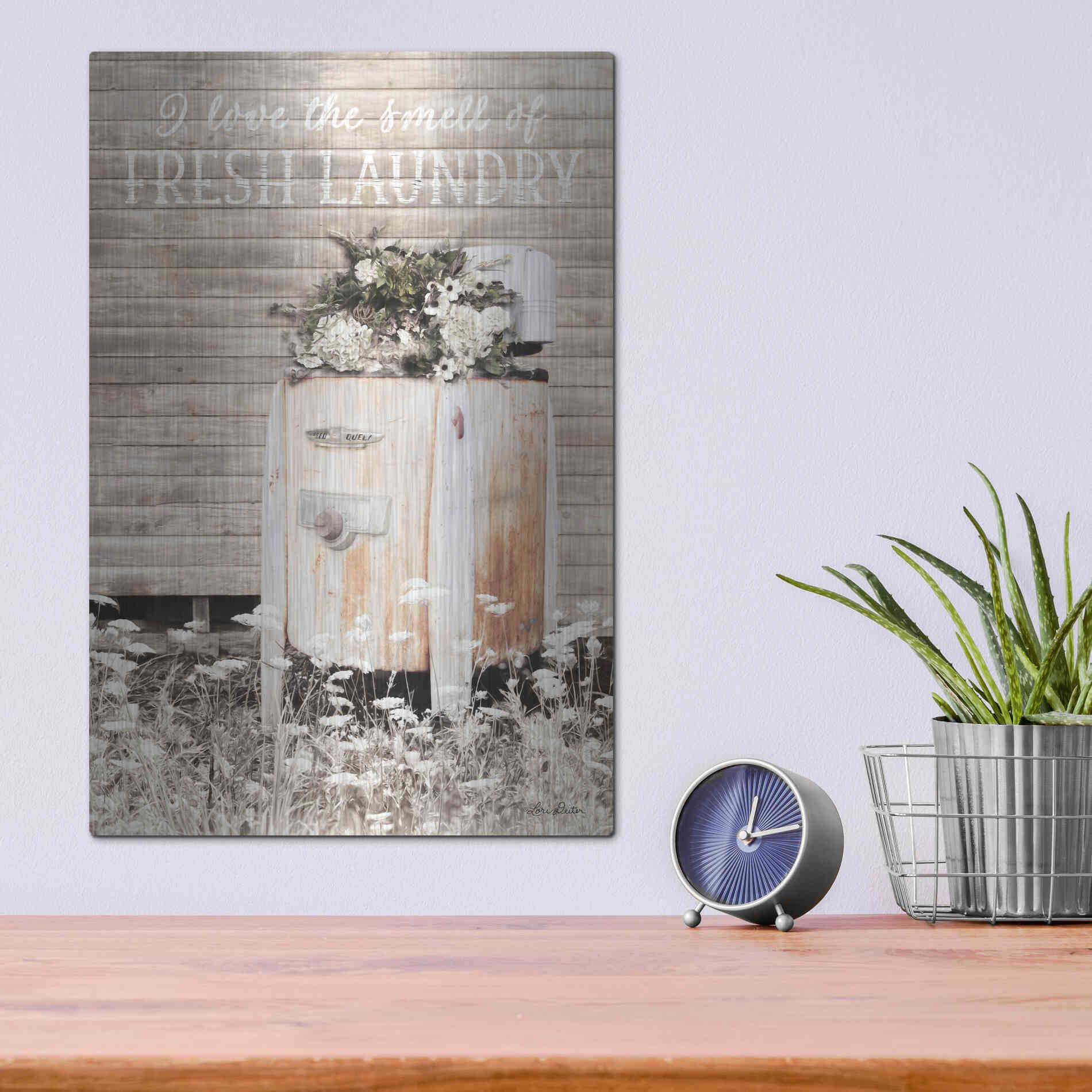 Luxe Metal Art 'Fresh Laundry' by Lori Deiter, Metal Wall Art,12x16