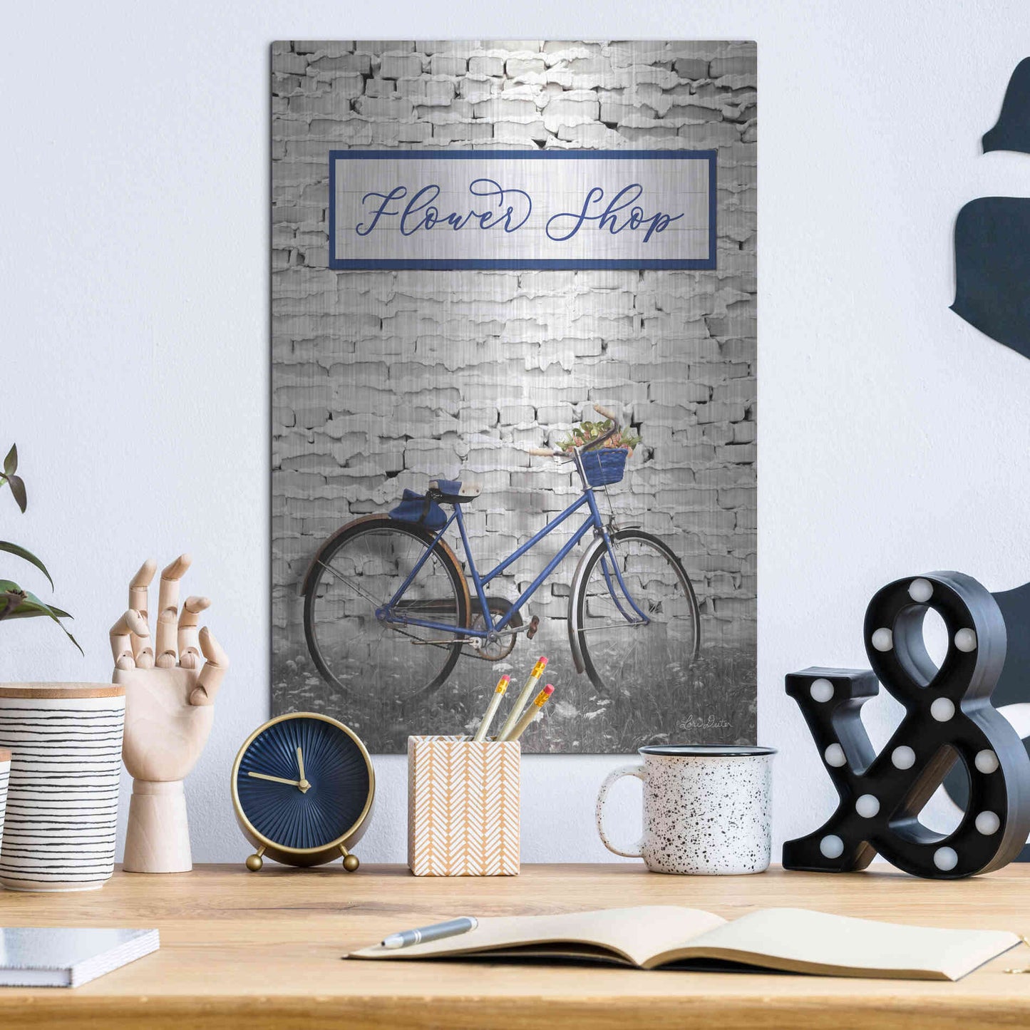 Luxe Metal Art 'Flower Shop Bicycle' by Lori Deiter, Metal Wall Art,12x16