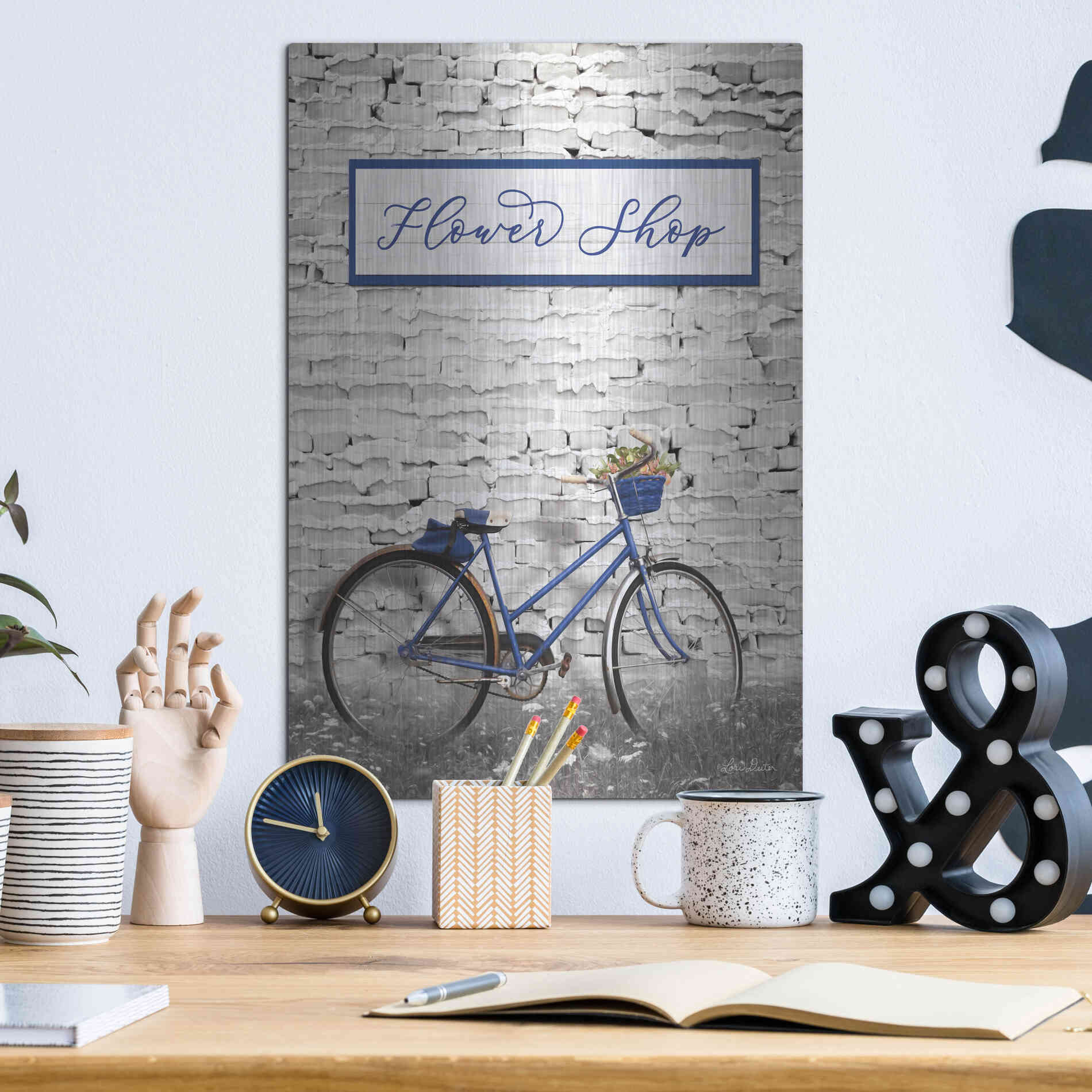 Luxe Metal Art 'Flower Shop Bicycle' by Lori Deiter, Metal Wall Art,12x16