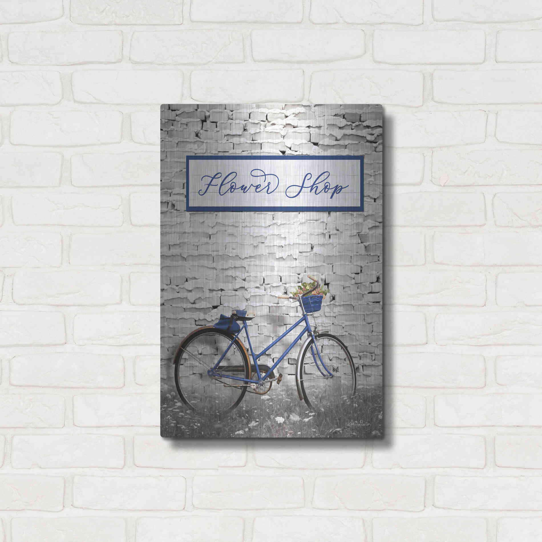 Luxe Metal Art 'Flower Shop Bicycle' by Lori Deiter, Metal Wall Art,16x24