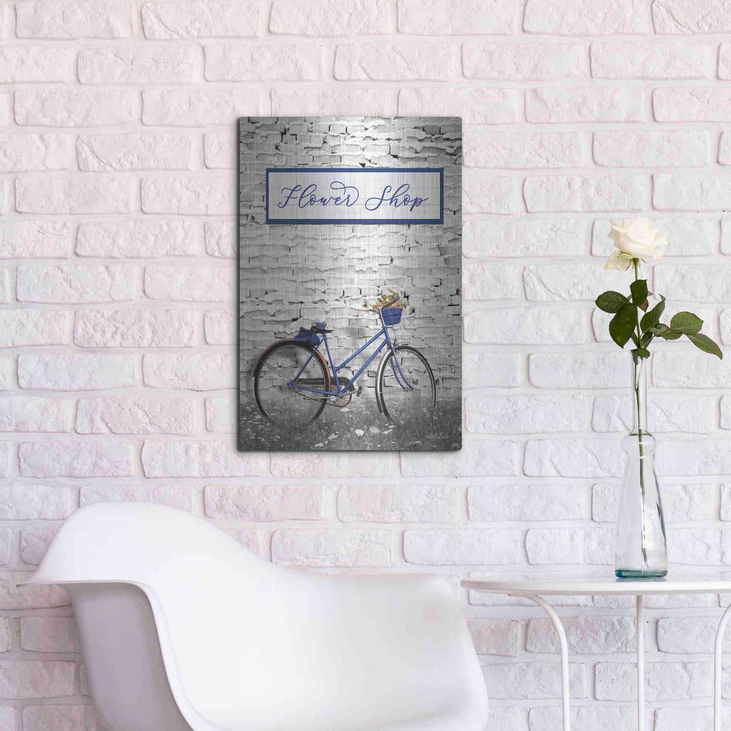 Luxe Metal Art 'Flower Shop Bicycle' by Lori Deiter, Metal Wall Art,16x24