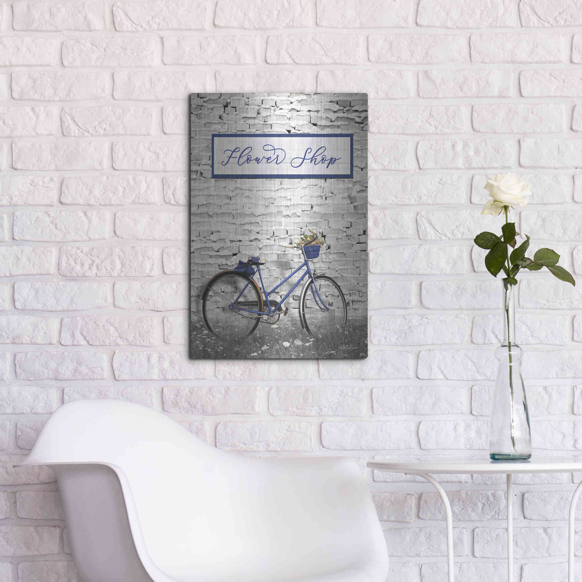 Luxe Metal Art 'Flower Shop Bicycle' by Lori Deiter, Metal Wall Art,16x24