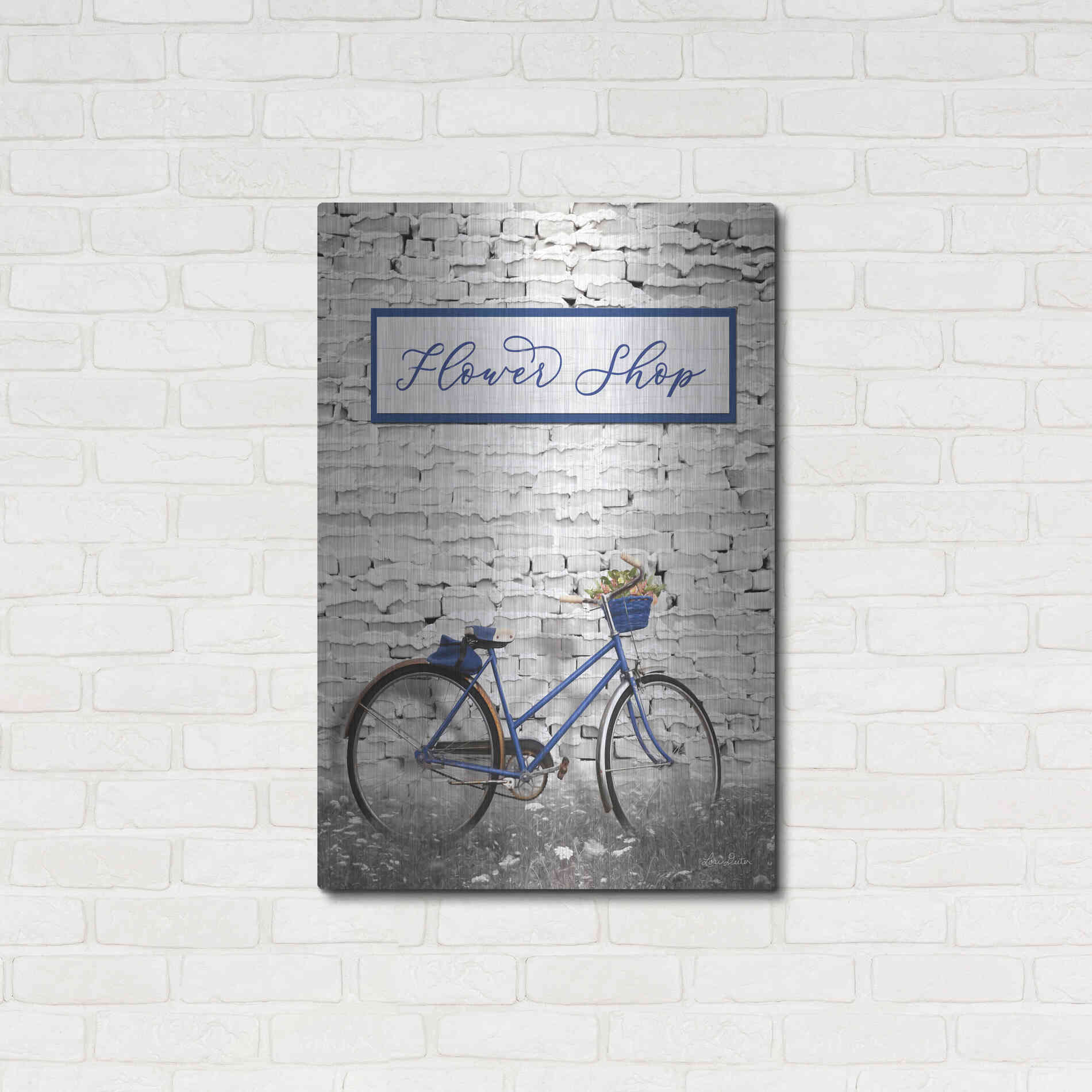 Luxe Metal Art 'Flower Shop Bicycle' by Lori Deiter, Metal Wall Art,24x36