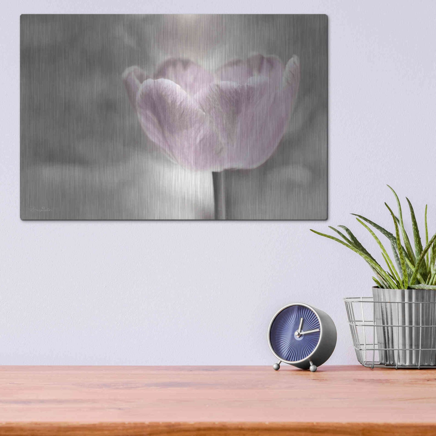 Luxe Metal Art 'Violet Tulip' by Lori Deiter, Metal Wall Art,16x12