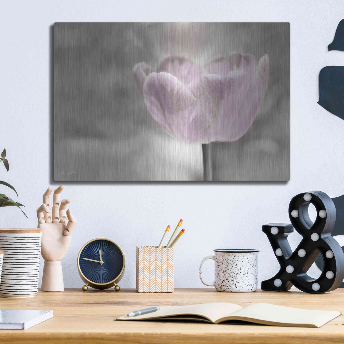 Luxe Metal Art 'Violet Tulip' by Lori Deiter, Metal Wall Art,16x12