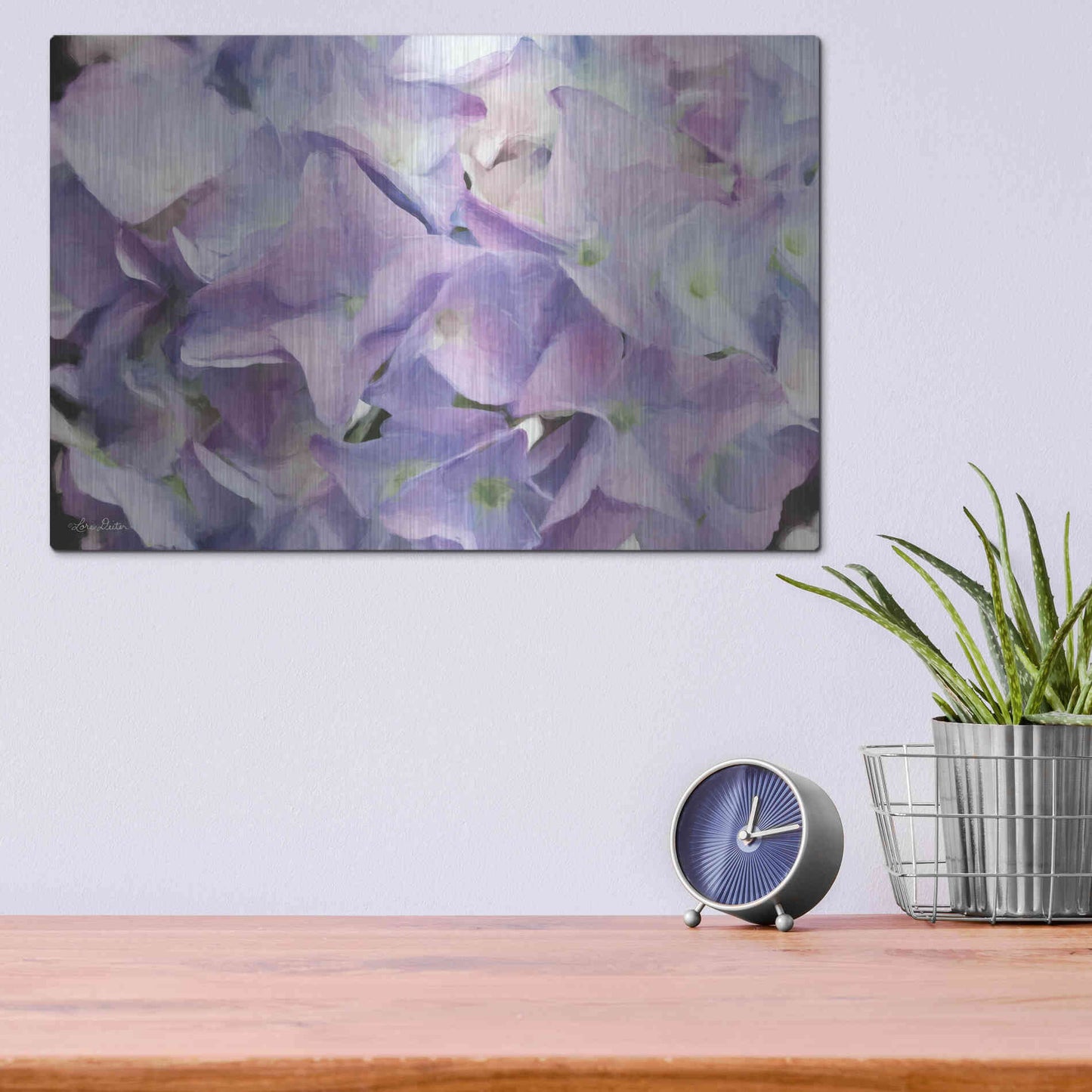 Luxe Metal Art 'Violet Hydrangeas' by Lori Deiter, Metal Wall Art,16x12