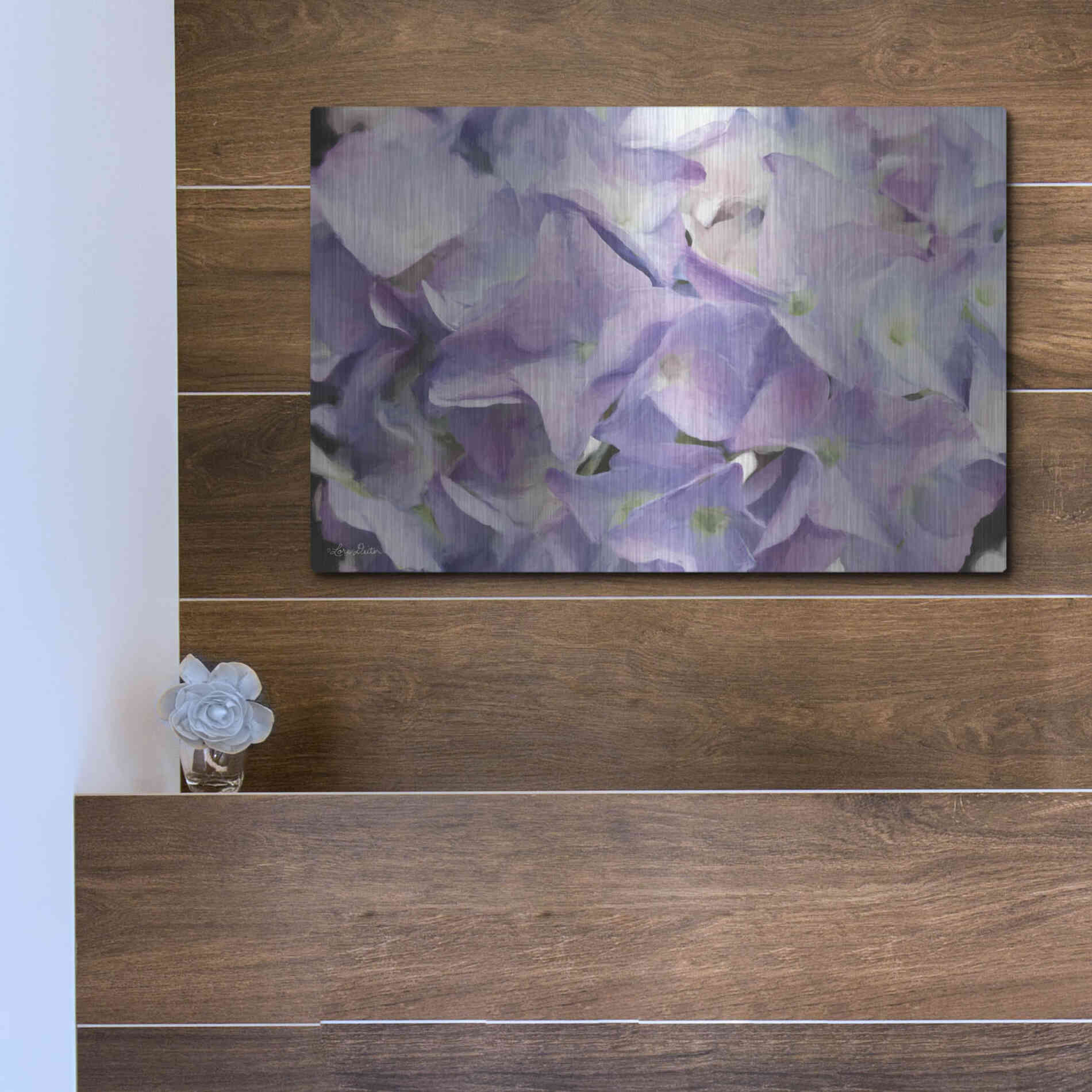 Luxe Metal Art 'Violet Hydrangeas' by Lori Deiter, Metal Wall Art,16x12