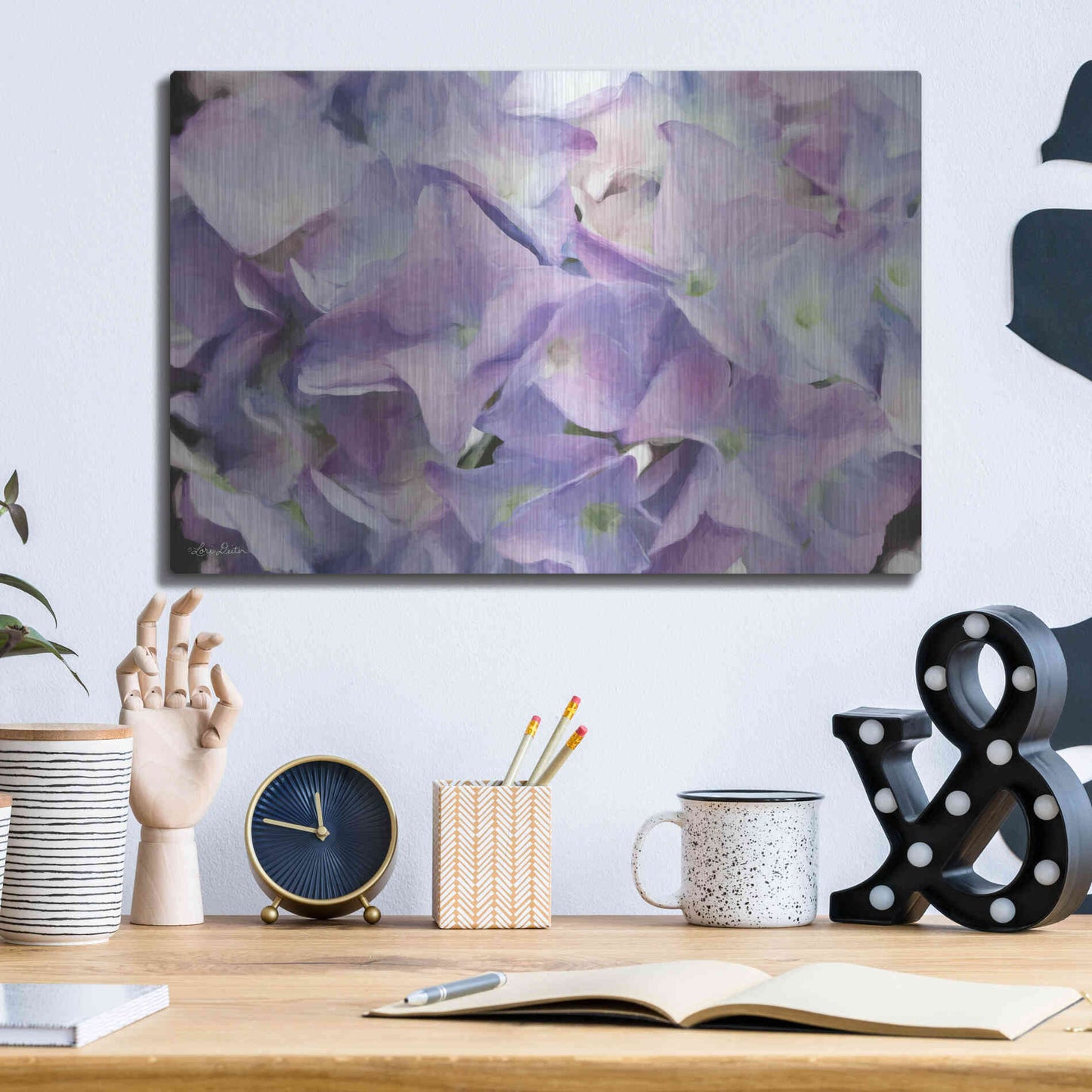 Luxe Metal Art 'Violet Hydrangeas' by Lori Deiter, Metal Wall Art,16x12