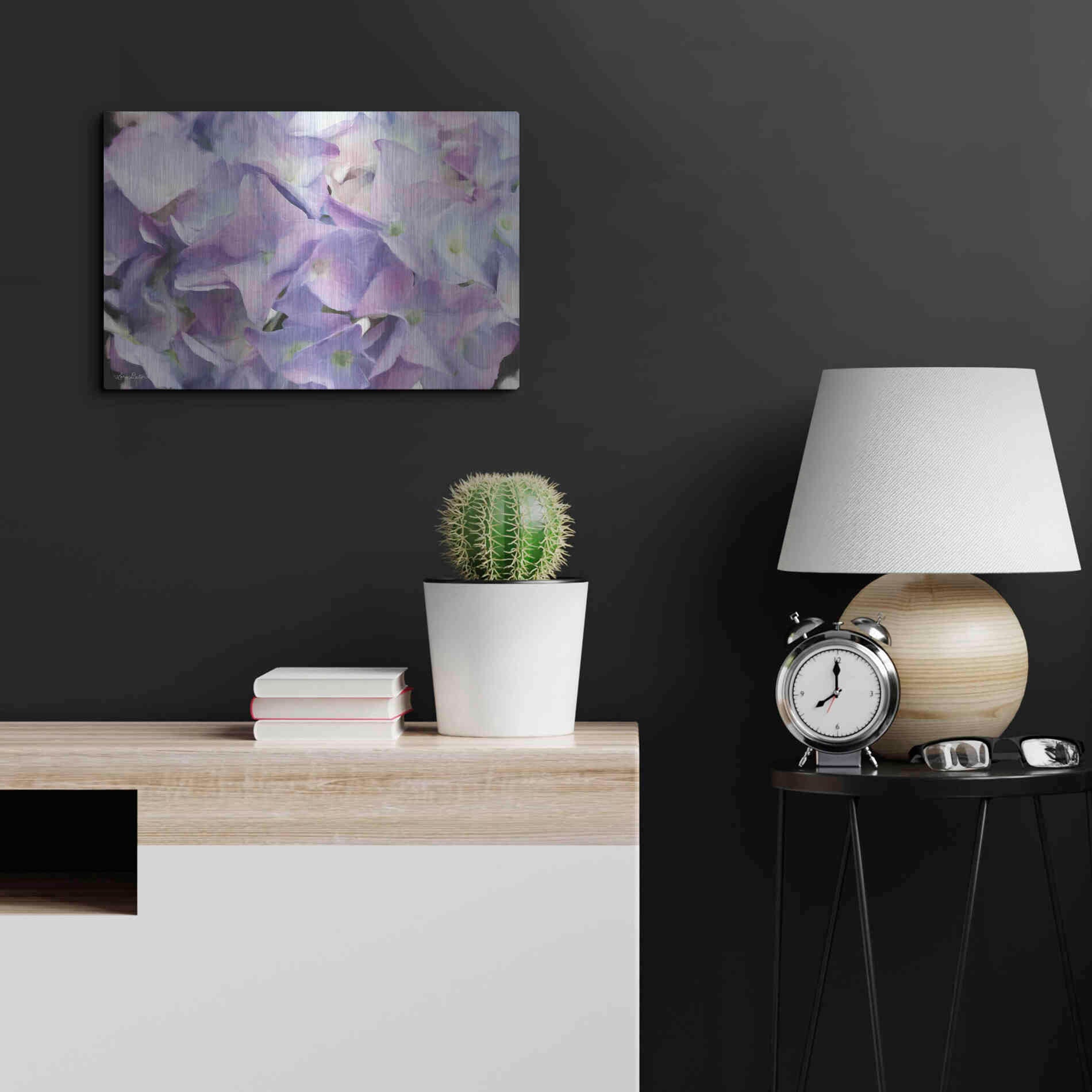 Luxe Metal Art 'Violet Hydrangeas' by Lori Deiter, Metal Wall Art,24x16